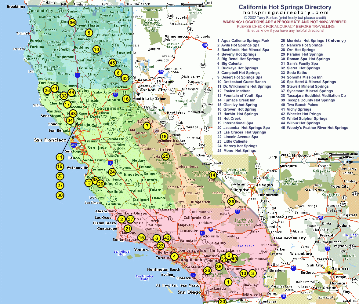 Hot Springs Directory - California, Usa - Natural Hot Springs California Map