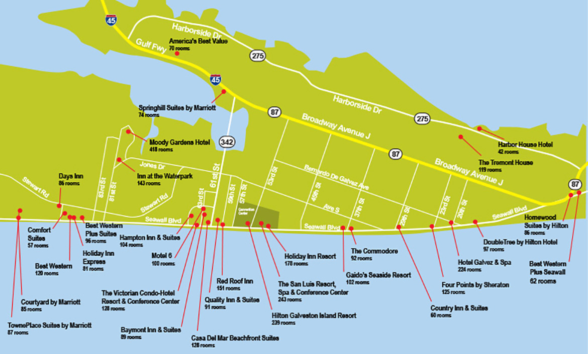 Hotel Map - Map Of Galveston Texas