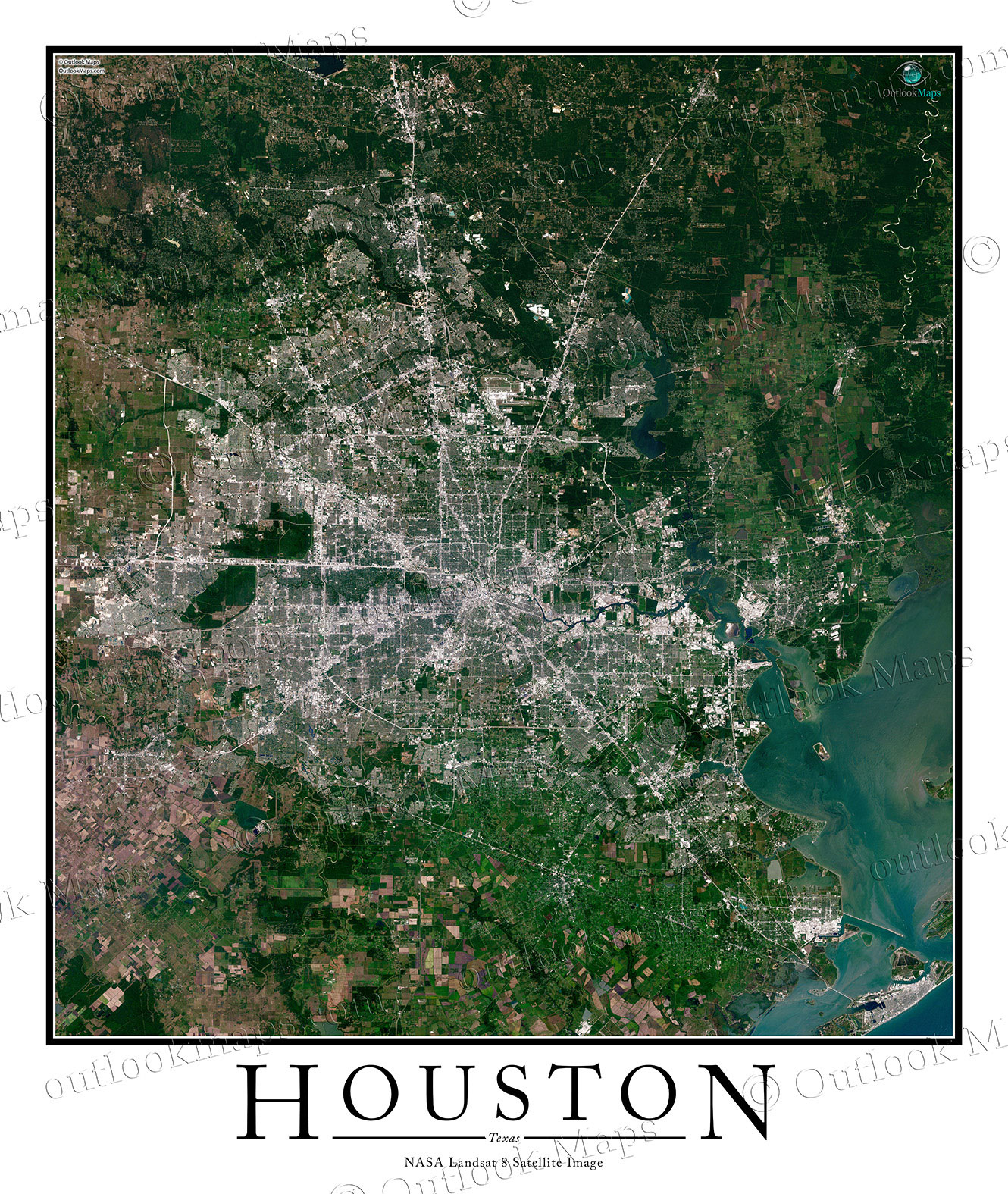 Houston, Tx Area Satellite Map Print | Aerial Image Poster - Satellite Map Of Texas