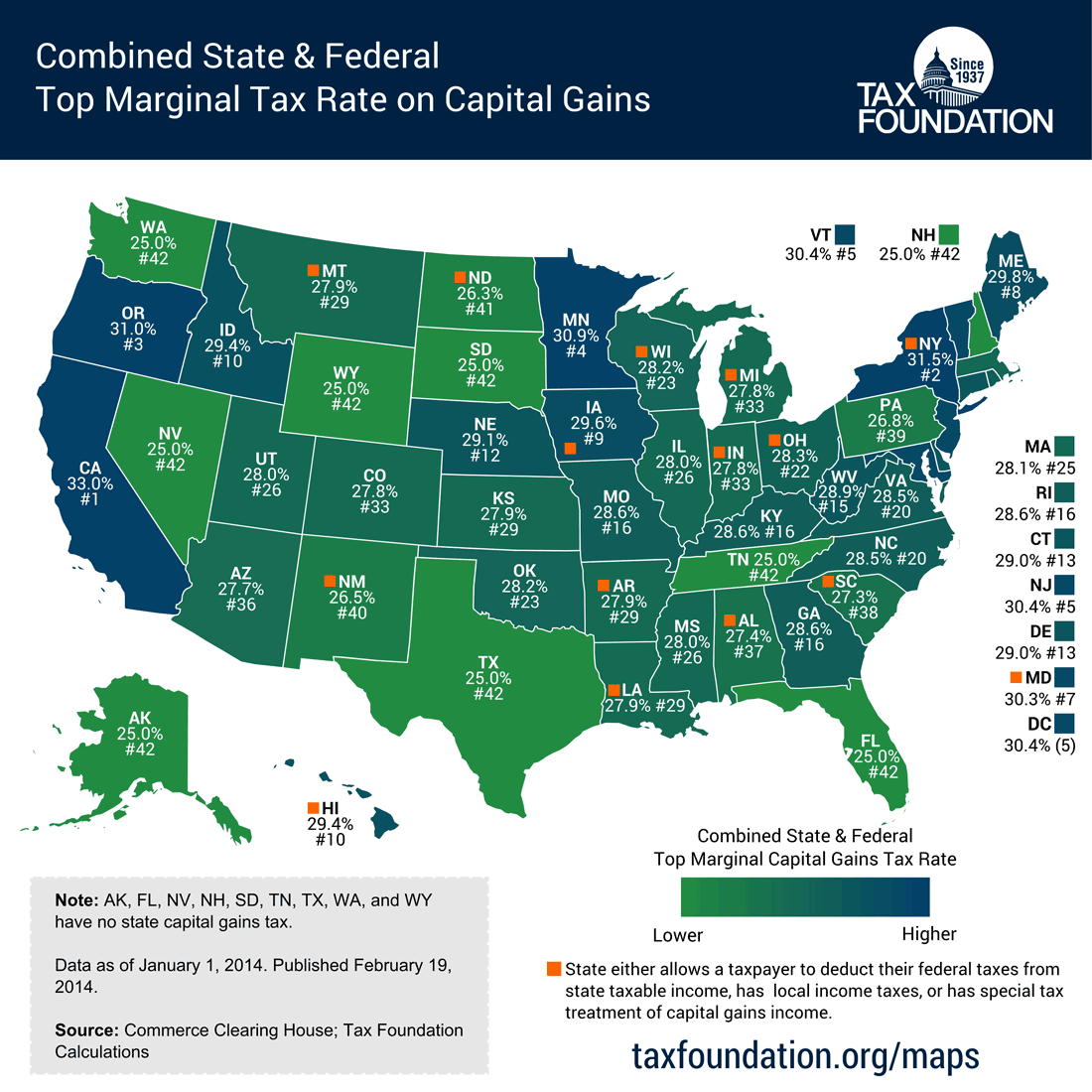 How High Are Capital Gains Tax Rates In Your State? | Tax Foundation - Florida Property Tax Map