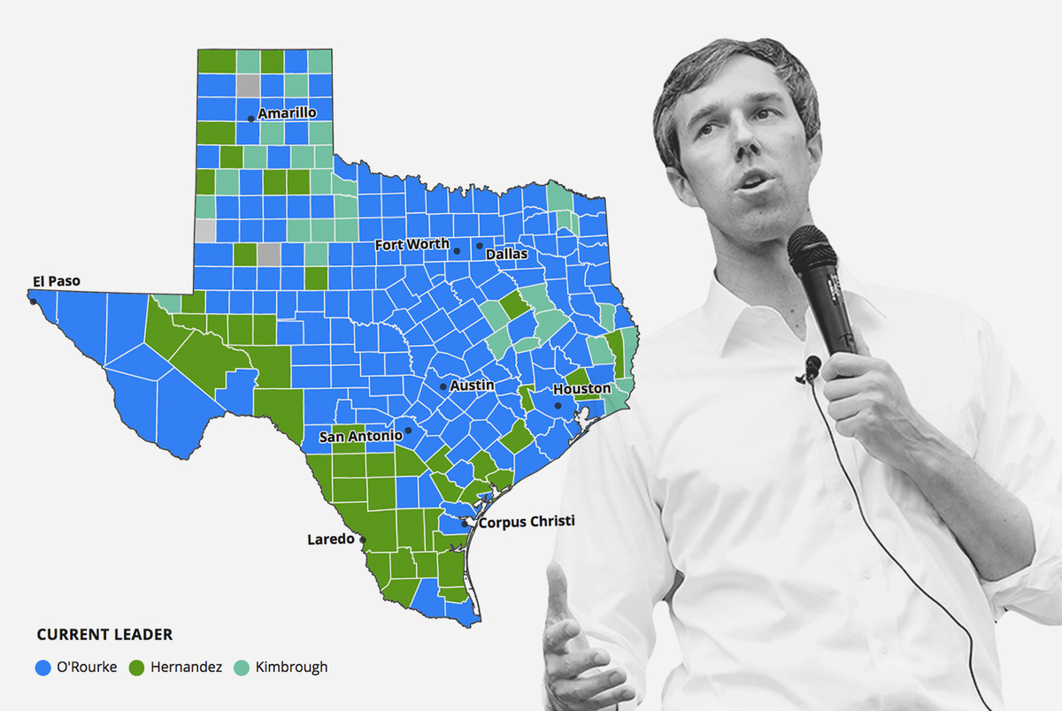 How Texas Counties Voted For Beto O&amp;#039;rourke, And More Primary Results - Beto For Texas Map