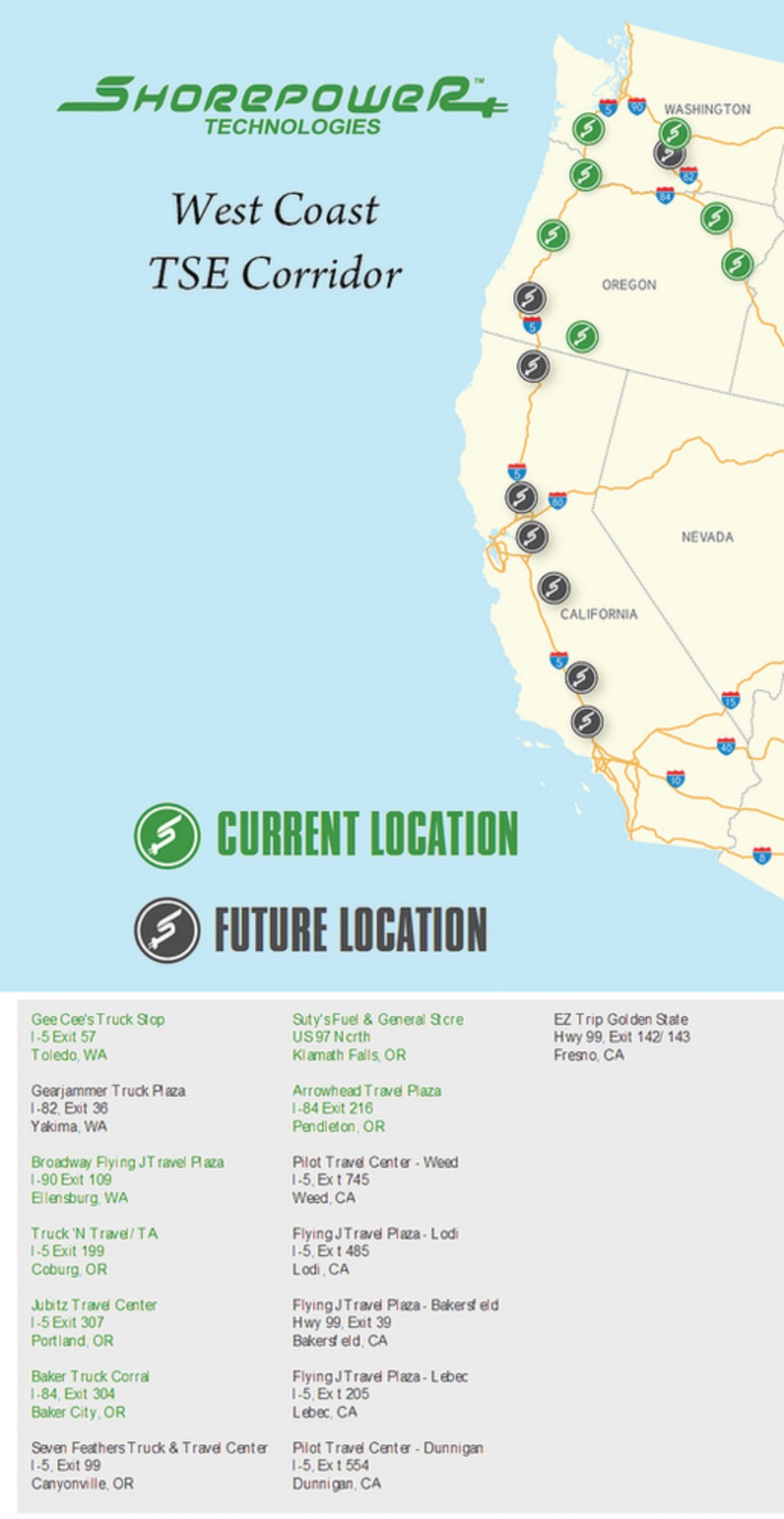 I-5 Through Ca, Or And Wa Becoming Shorepower Corridor - Flying J California Map