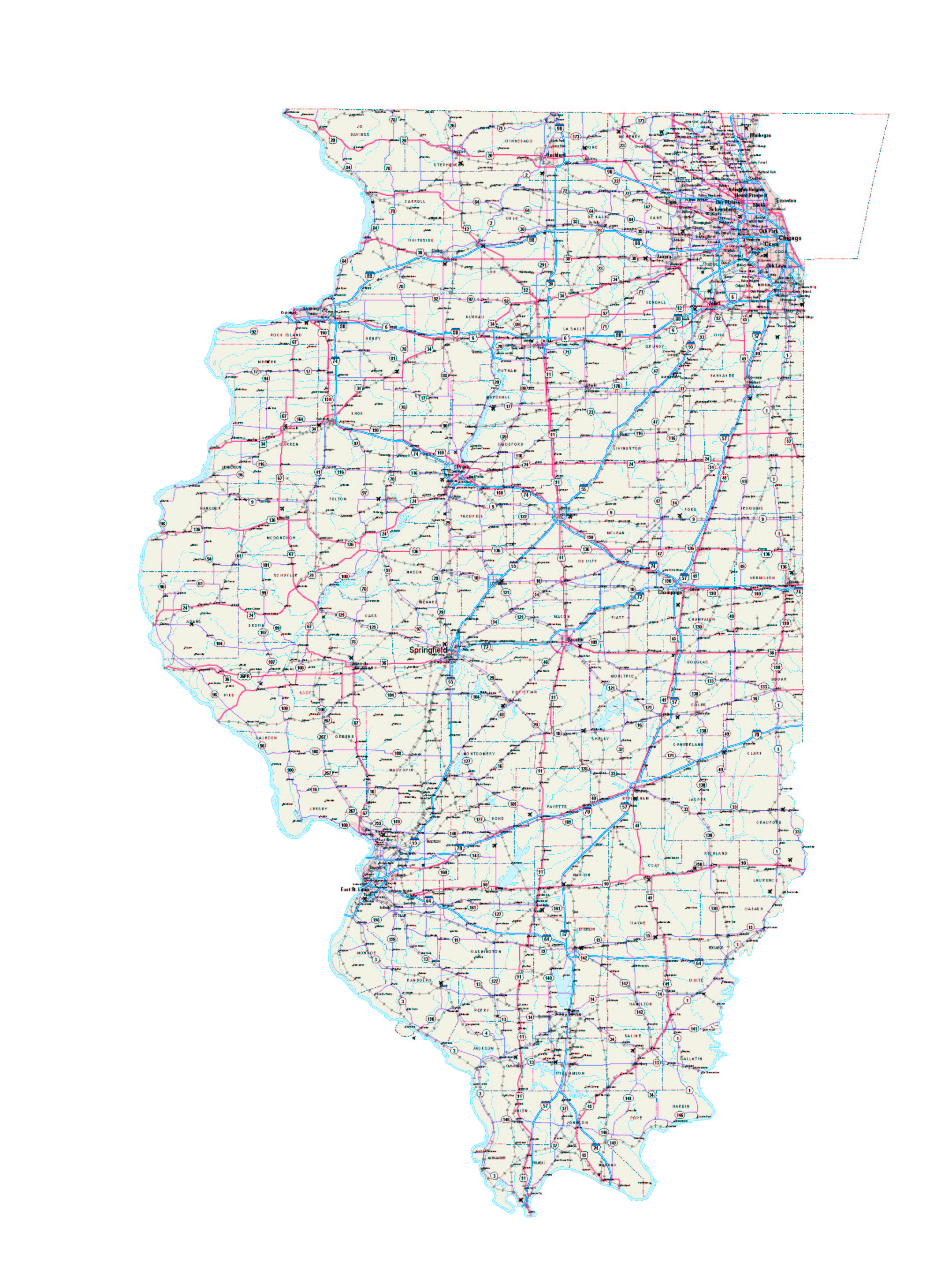 Illinois Maps - Illinois Map - Illinois Road Map - Illinois State Map - Printable Map Of Illinois