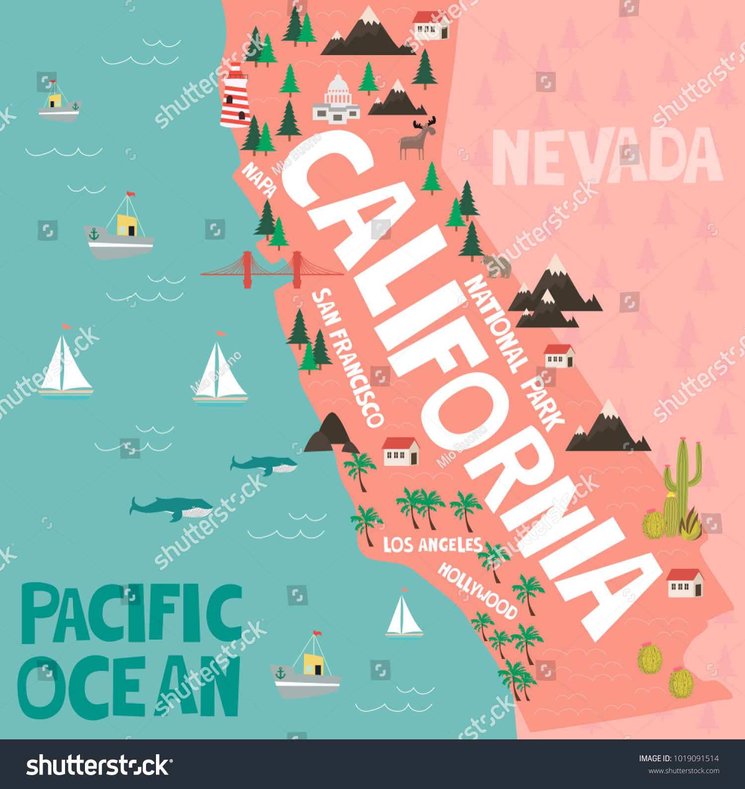 Illustrated Map State California United States Image Vectorielle De - Illustrated Map Of California