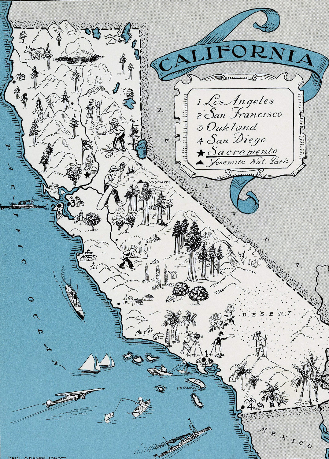 Illustrated Tourist Map Of California State. California State - Illustrated Map Of California