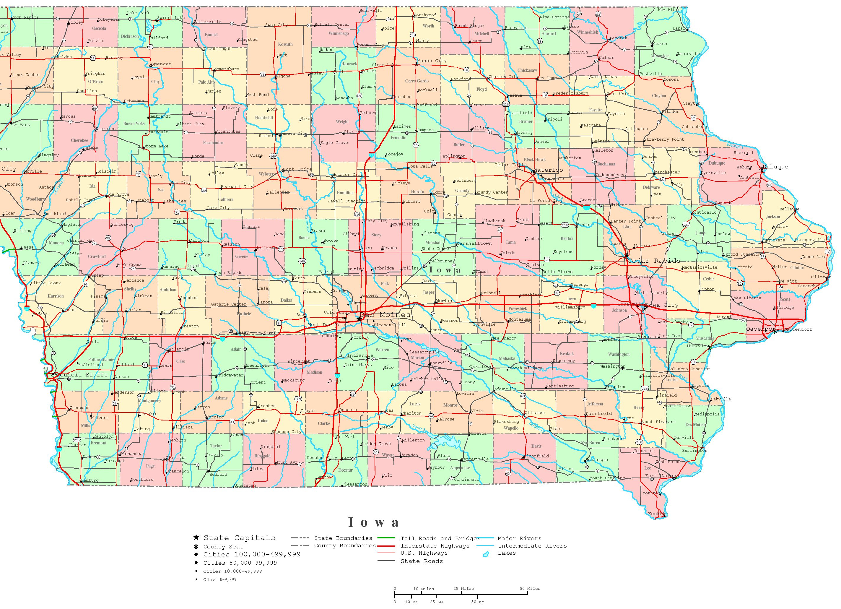 Iowa Printable Map - Printable Map Of Des Moines Iowa
