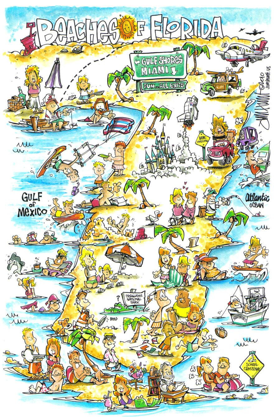 Jim Hunt&amp;#039;s Map Of The Beaches Of Florida..i Want To See More - Florida Cartoon Map