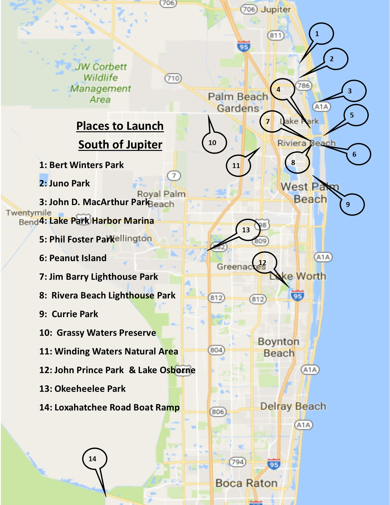 John Curtin Home Inspector - Where To Kayak And Paddle Board Around - Jupiter Beach Florida Map