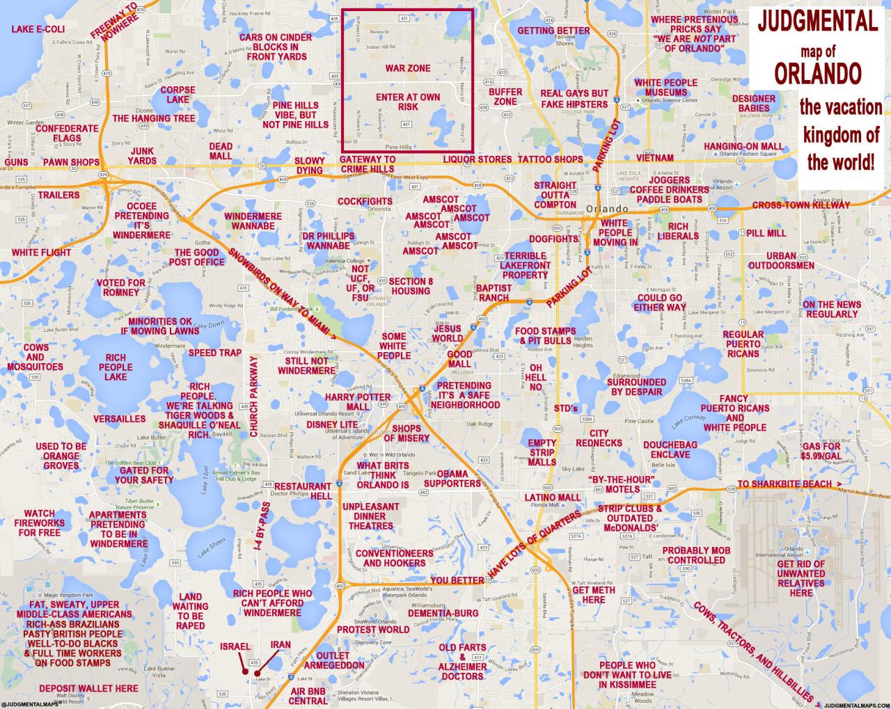 Judgmental Maps&amp;quot; Takes On Orlando With Hilariously Offensive Results - Map Of Florida Near Orlando