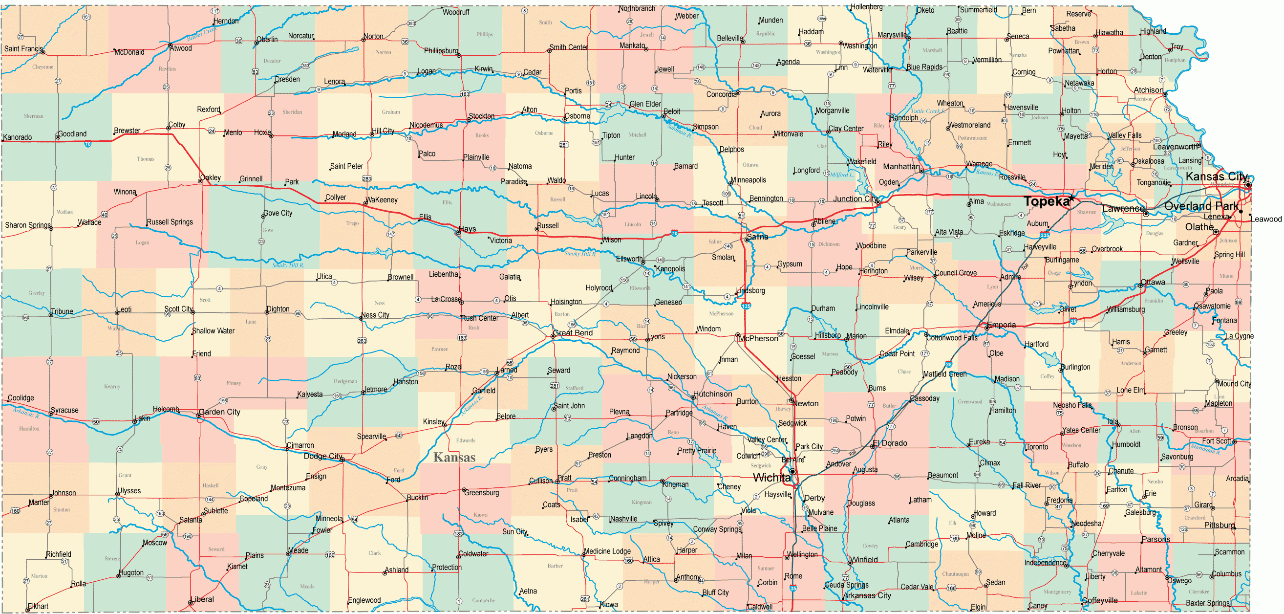 Kansas Road Map - Ks Road Map - Kansas Highway Map - Printable Map Of Kansas