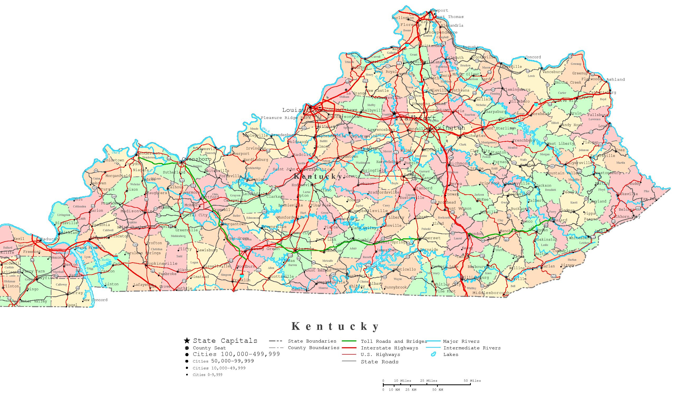Kentucky Printable Map - Printable Map Of Bowling Green Ky