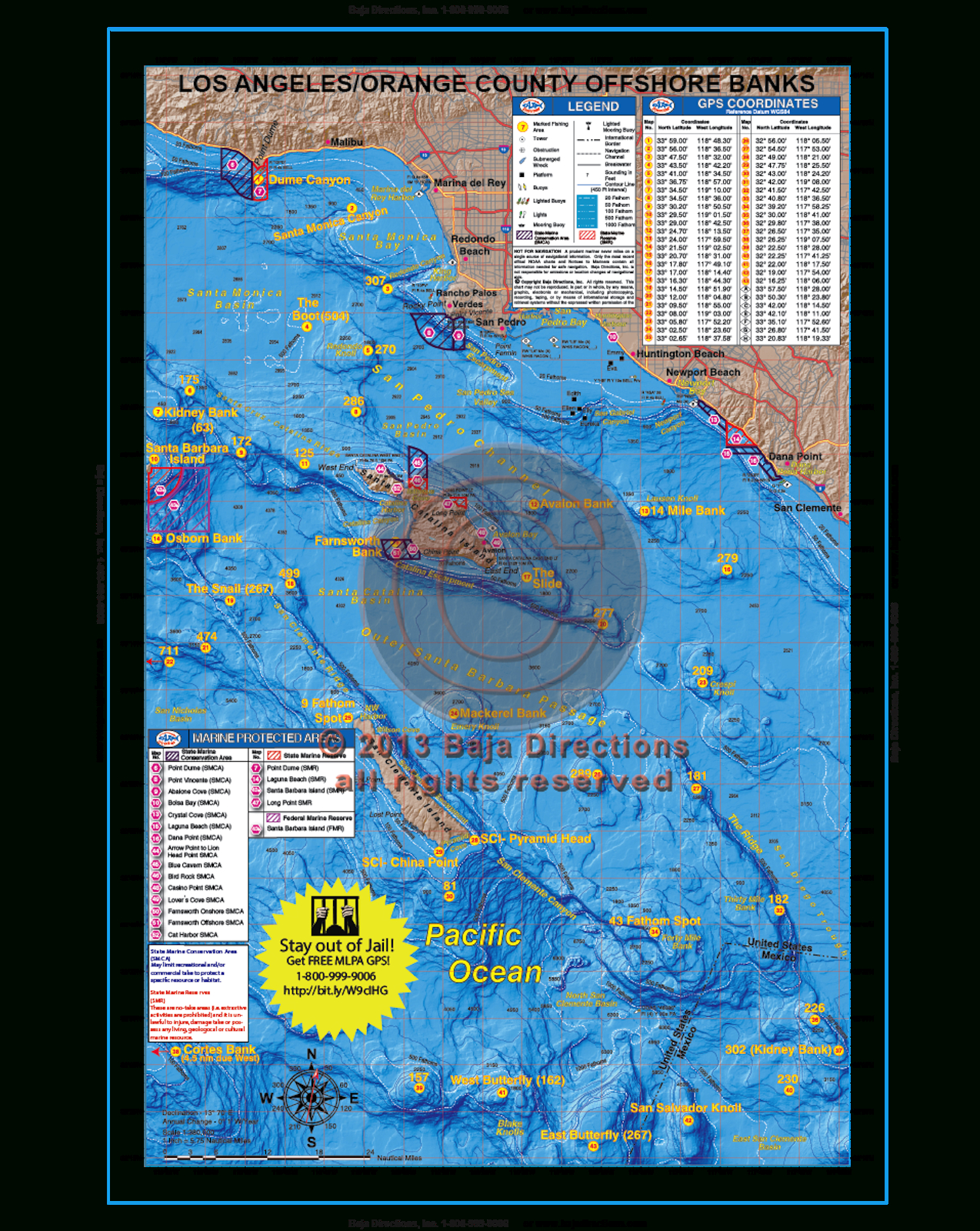 La / Orange County Offshore Banks - Baja Directions - California Ocean Fishing Map