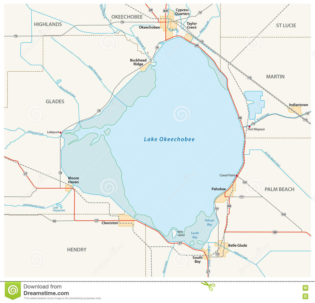 Lake Okeechobee Map Stock Illustration. Illustration Of America - Lake Okeechobee Florida Map
