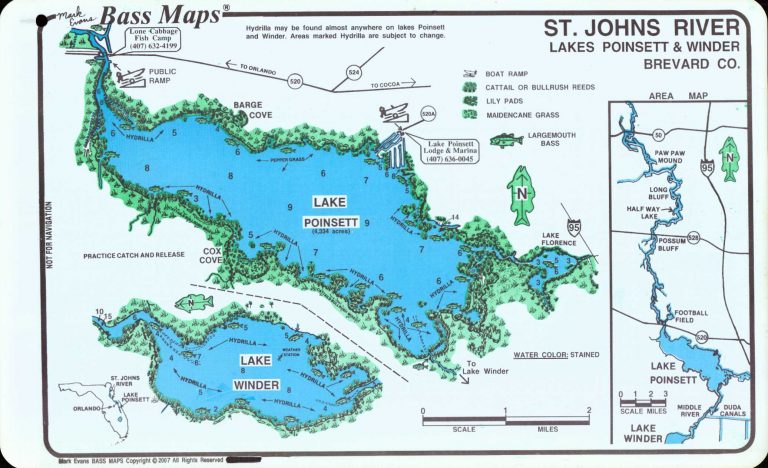 Lake Poinsett & Washington Bass Map - Mark Evans Maps - Florida Fishing ...