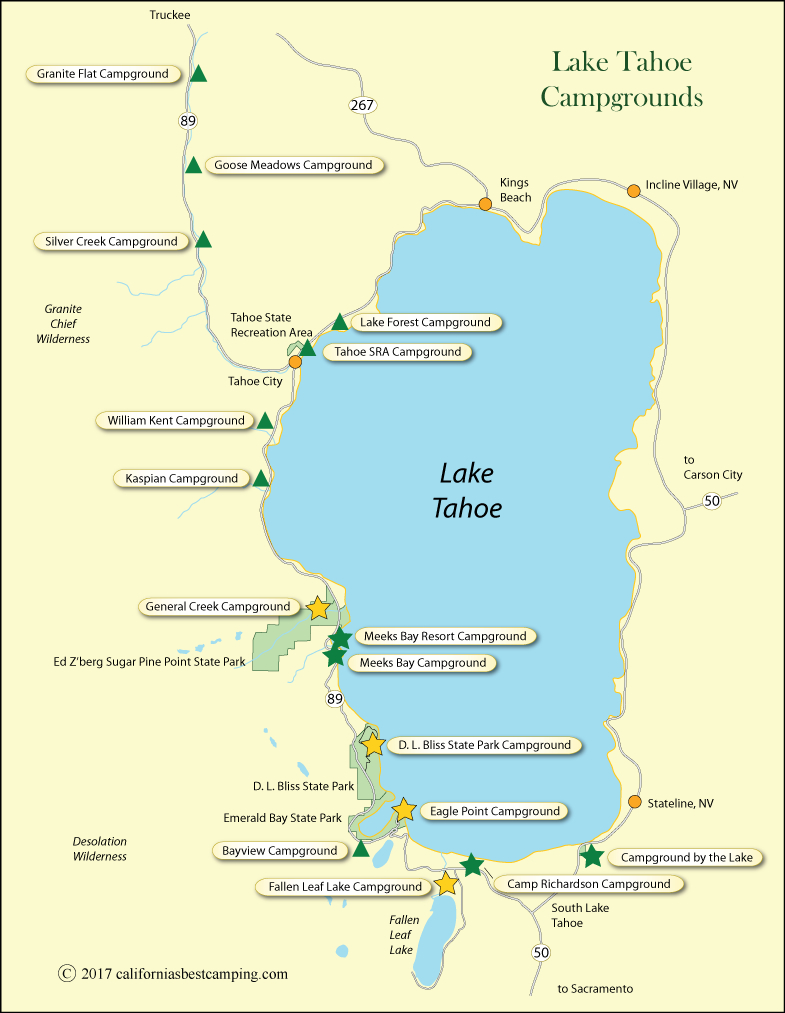 Lake Tahoe Campground Map - California - California Campgrounds Map