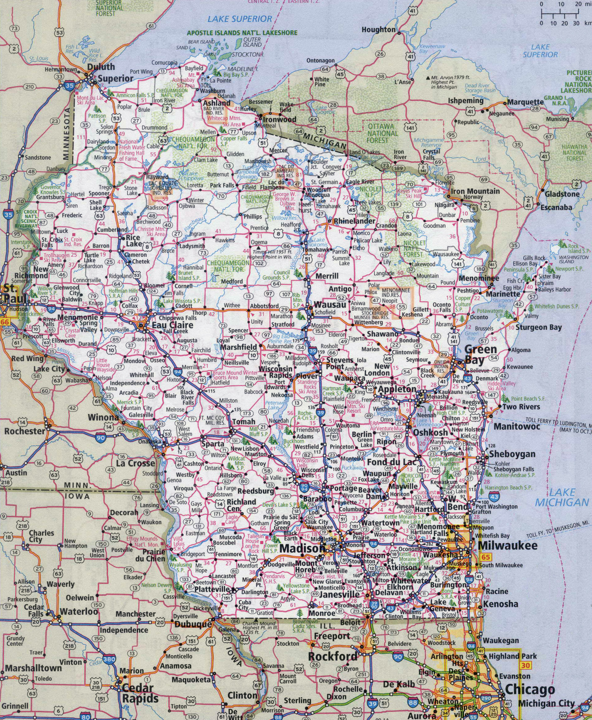 Large Administrative Map Of Wisconsin State With Roads Highways And - Wisconsin Road Map Printable