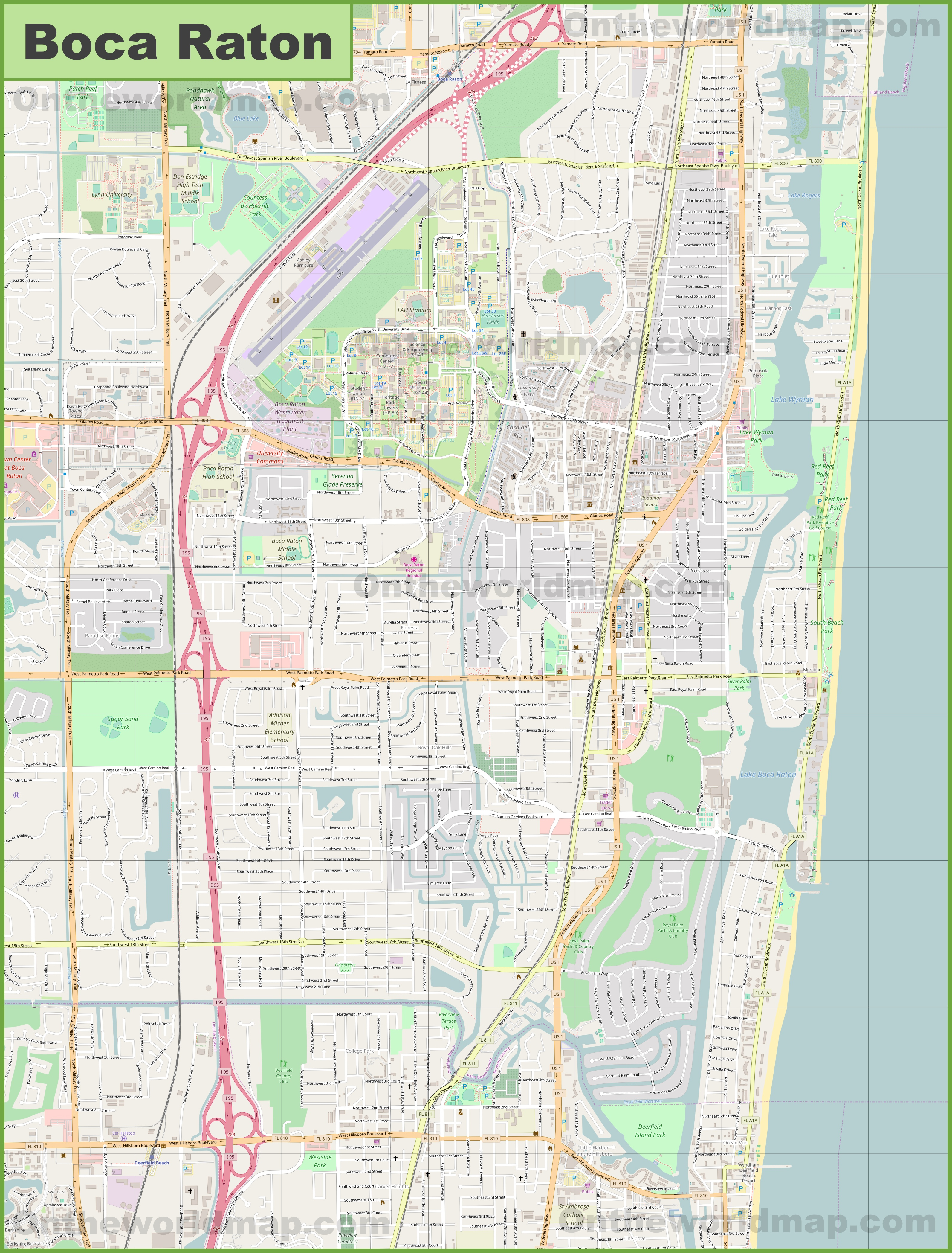 Large Detailed Map Of Boca Raton - Boca Florida Map