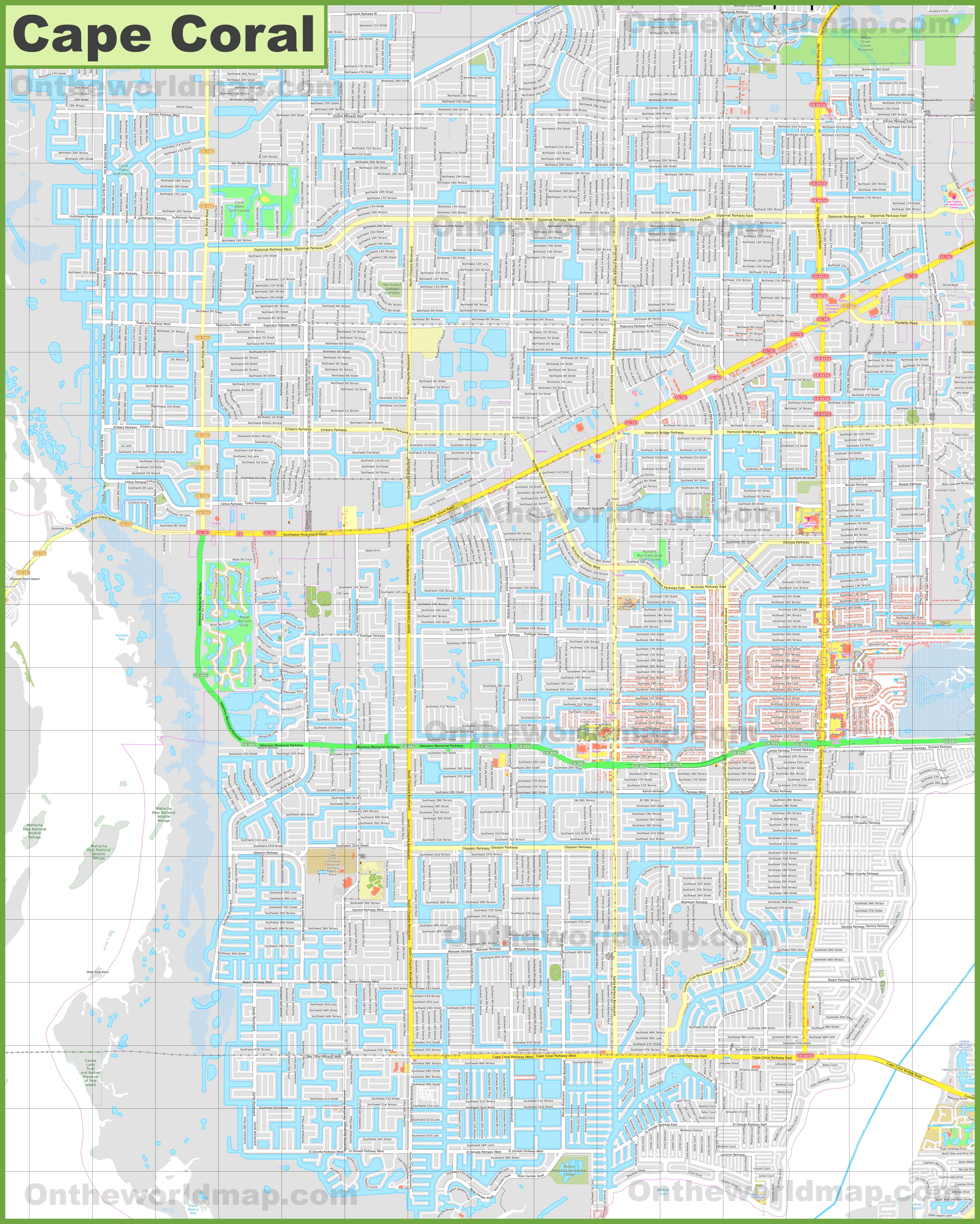Large Detailed Map Of Cape Coral - Map Of Florida Including Cape Coral