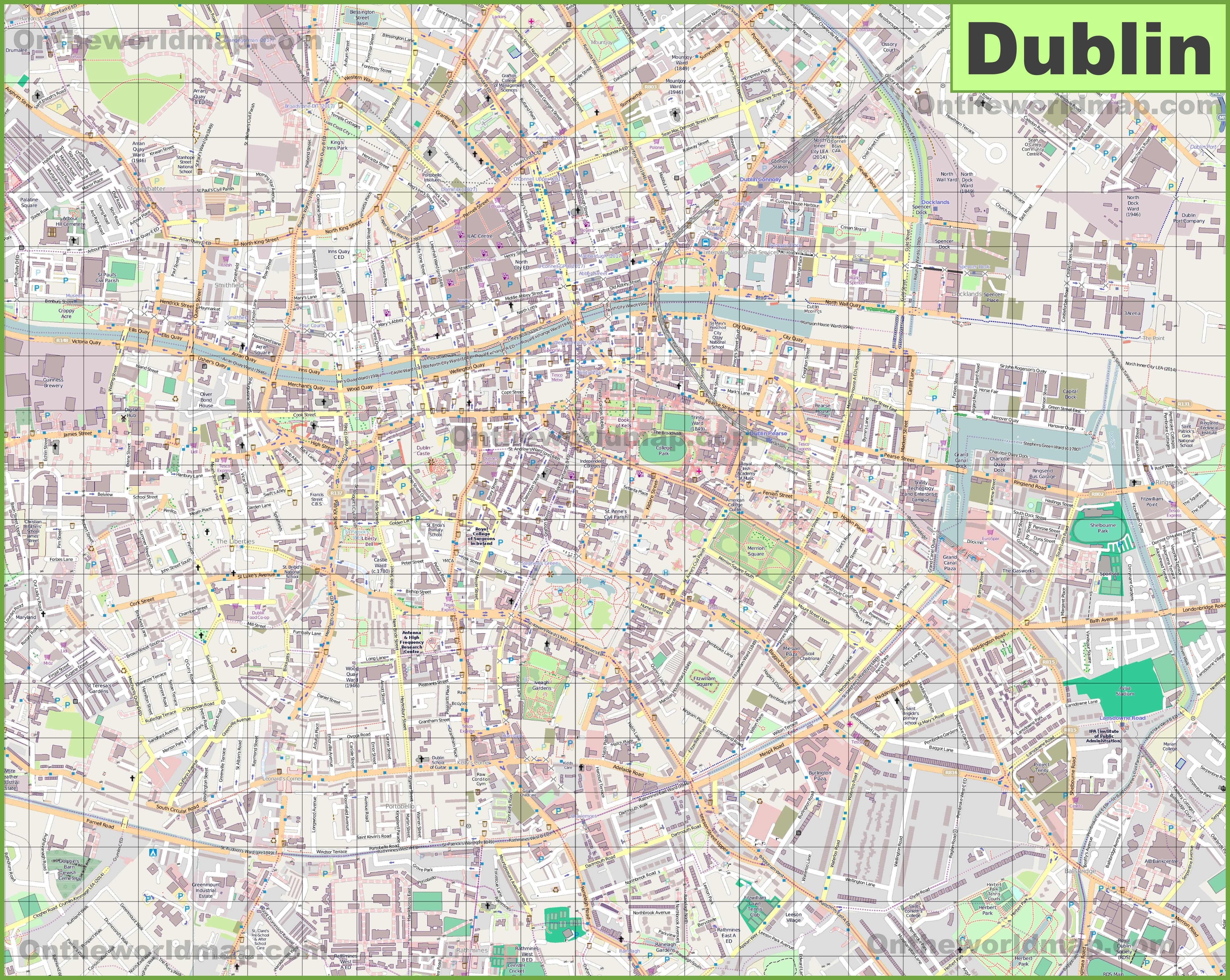 Large Detailed Map Of Dublin - Printable Map Of Dublin