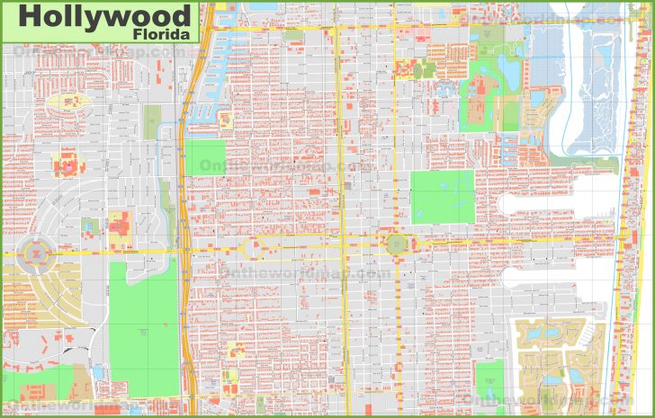 Large Detailed Map Of Hollywood (Florida) - Hollywood Beach Florida Map ...