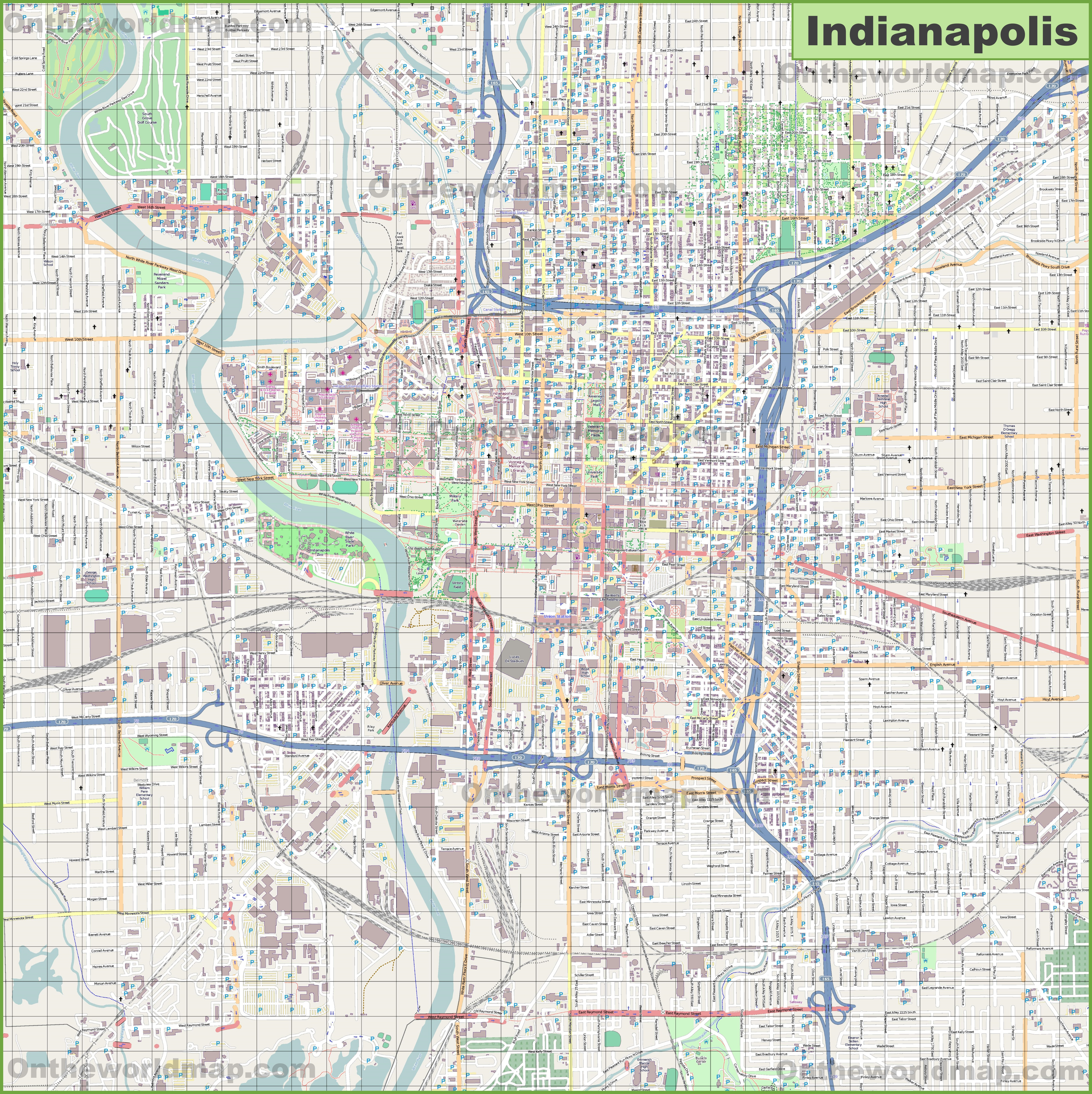 Large Detailed Map Of Indianapolis - Printable Map Of Indianapolis