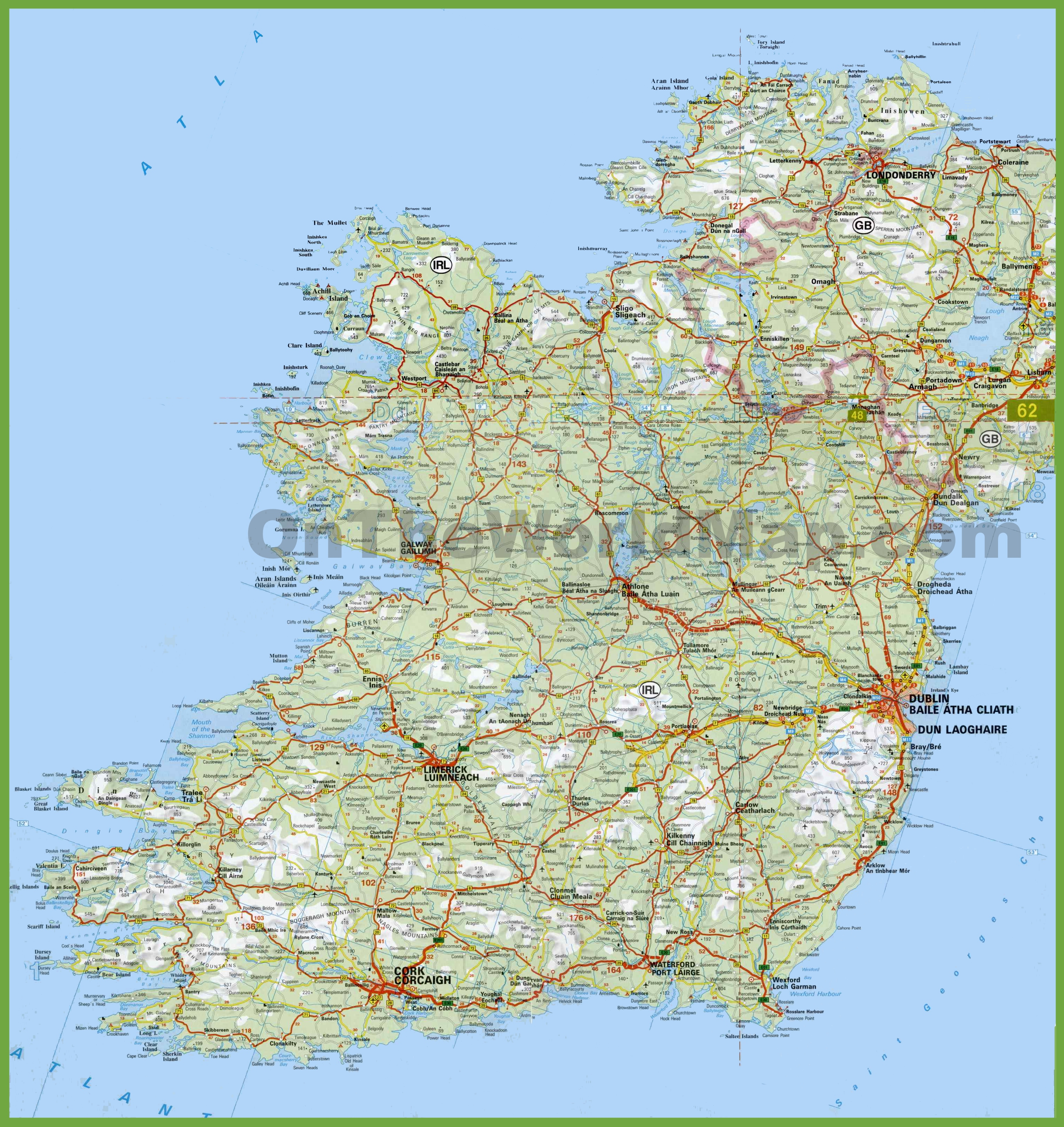 Large Detailed Map Of Ireland With Cities And Towns - Large Printable Map Of Ireland