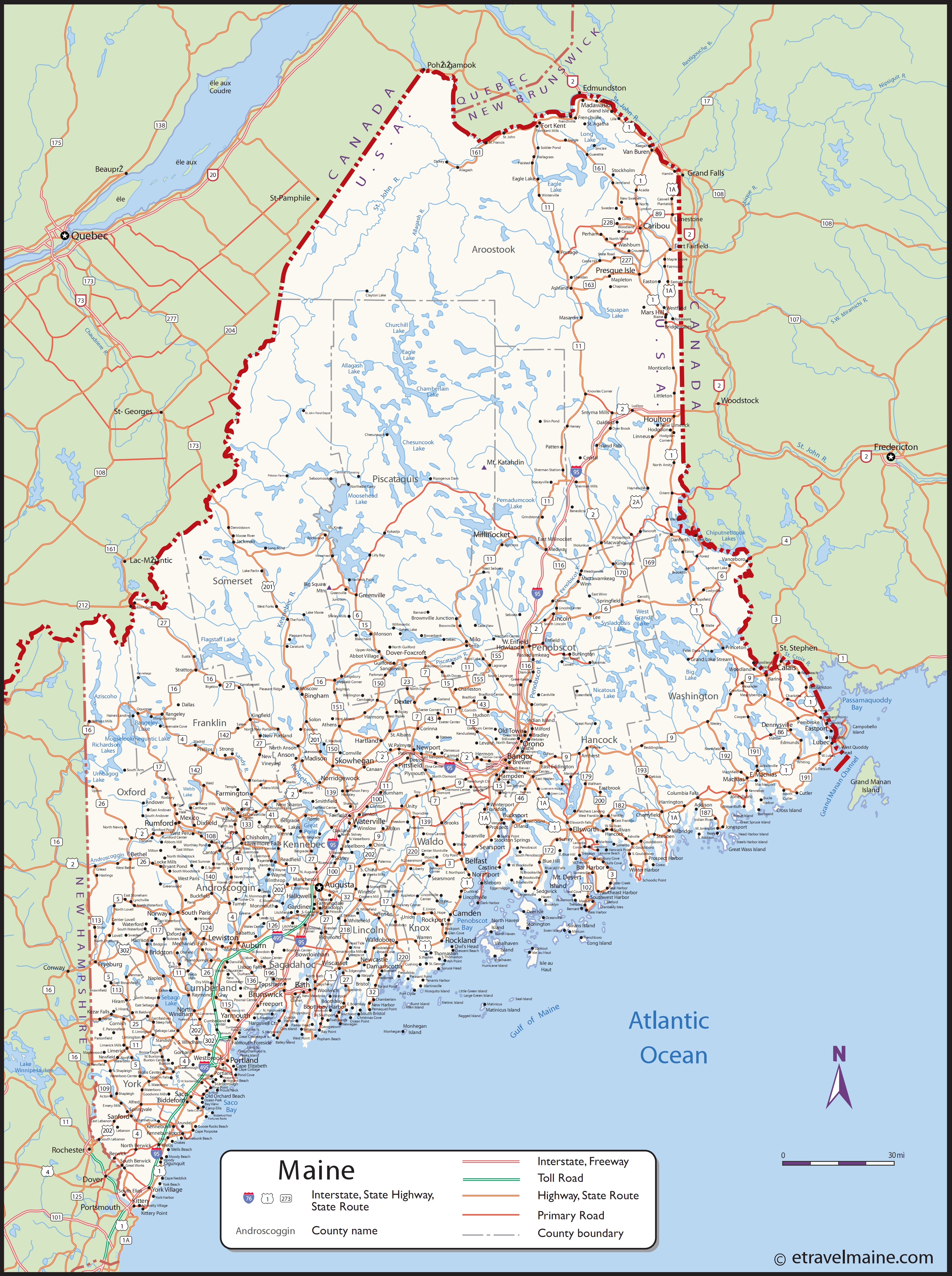 Large Detailed Map Of Maine With Cities And Towns - Printable Map Of Maine Coast