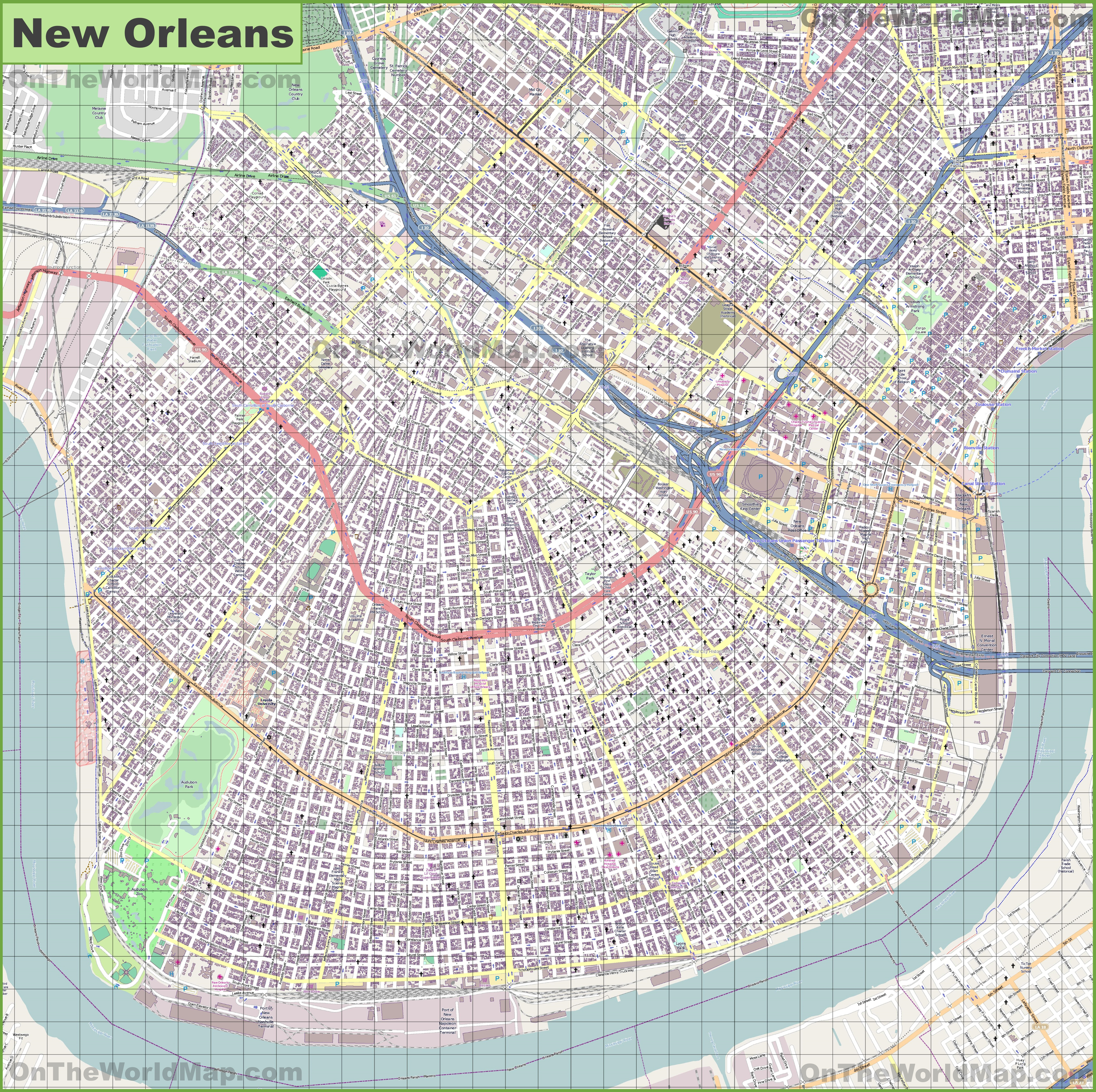 Large Detailed Map Of New Orleans - Printable Map Of New Orleans