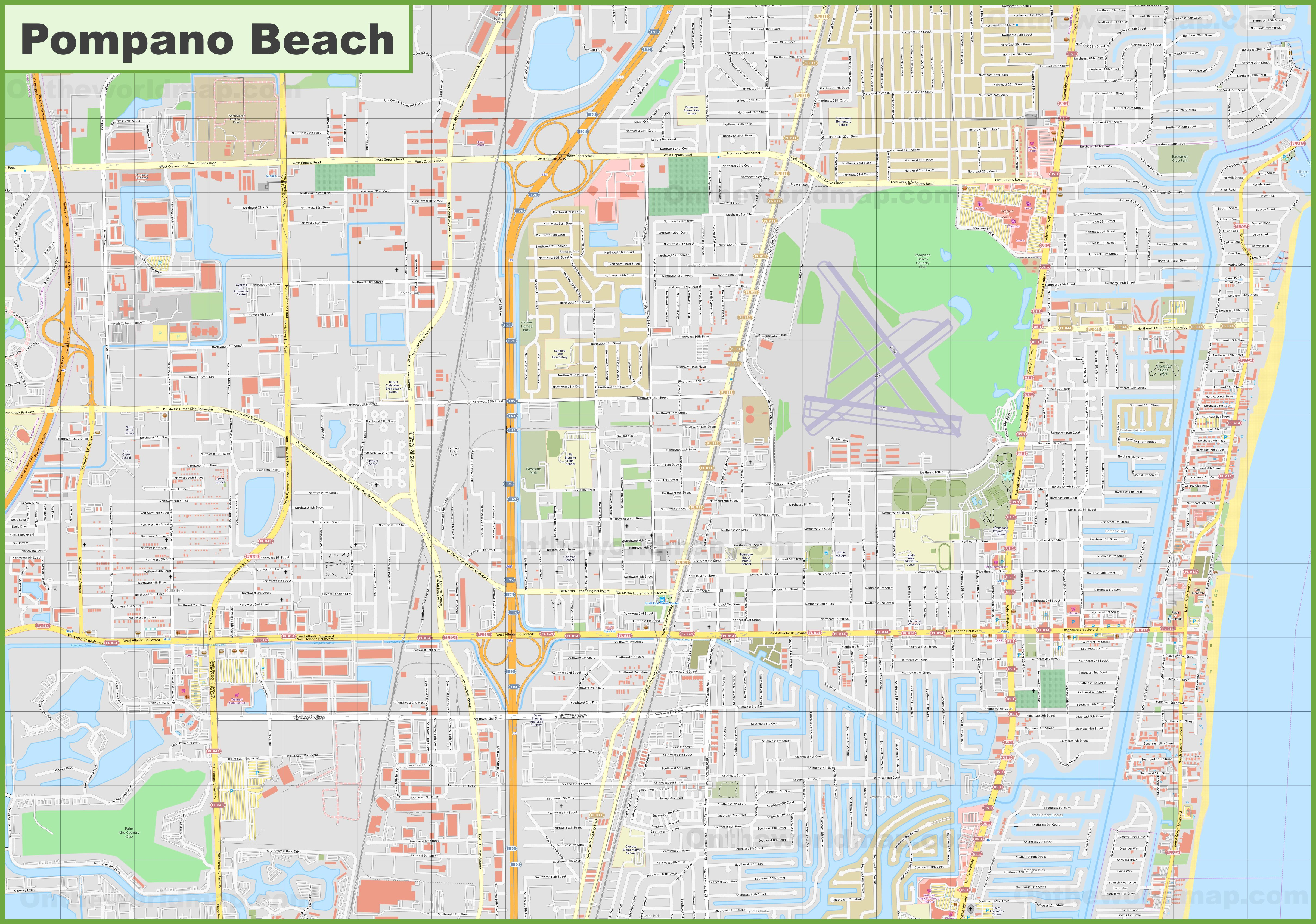 Large Detailed Map Of Pompano Beach - Pompano Florida Map