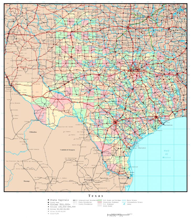 Texas Road Map With Cities And Towns