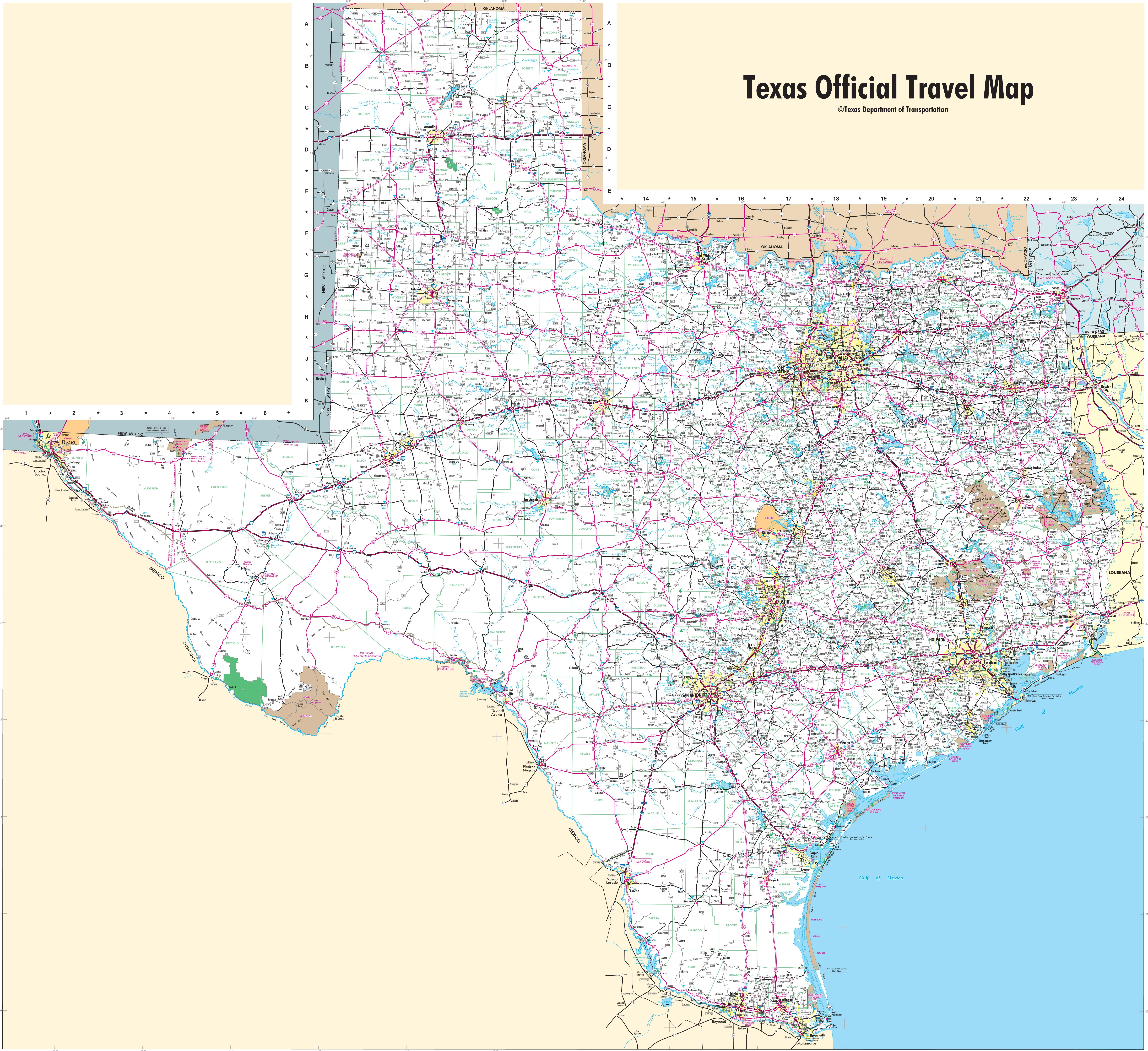 Large Detailed Map Of Texas With Cities And Towns - Giant Texas Wall Map