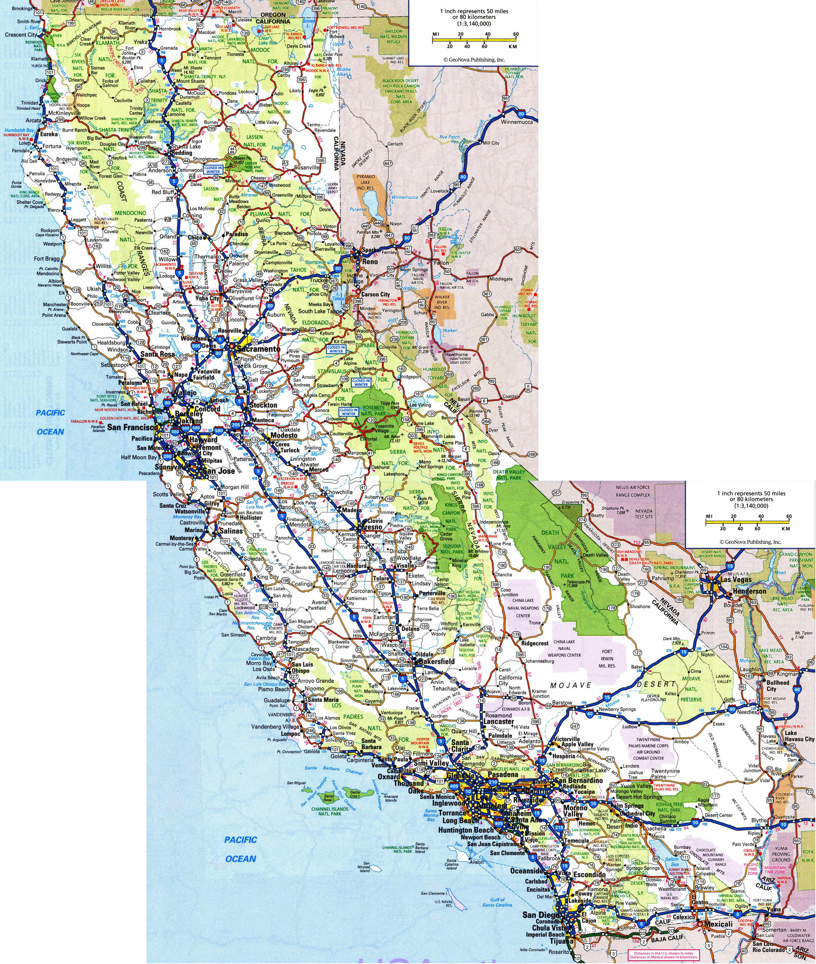 Large Detailed Road And Highways Map Of California State With All - California State And National Parks Map