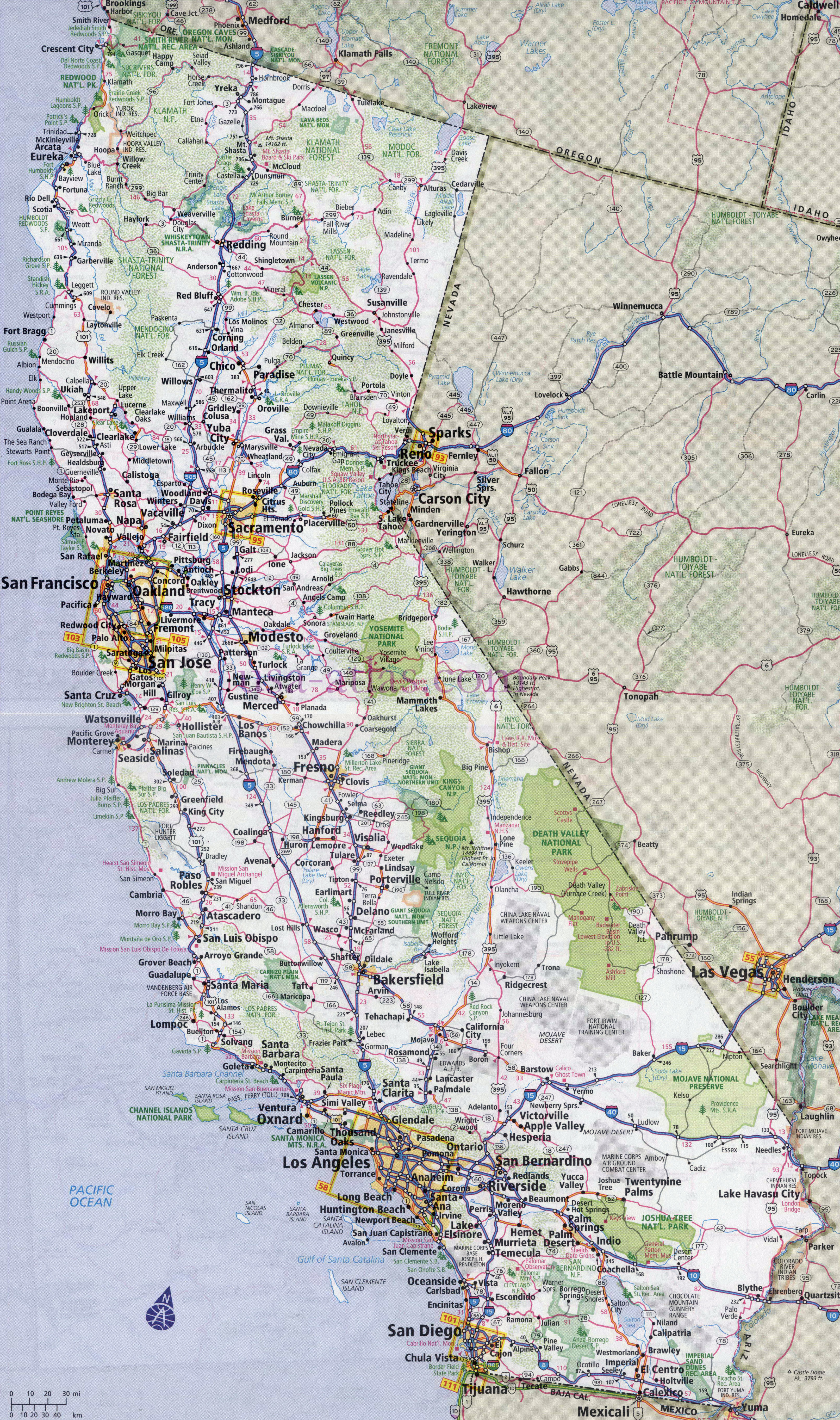 Large Detailed Road And Highways Map Of California State With All - Detailed Map California