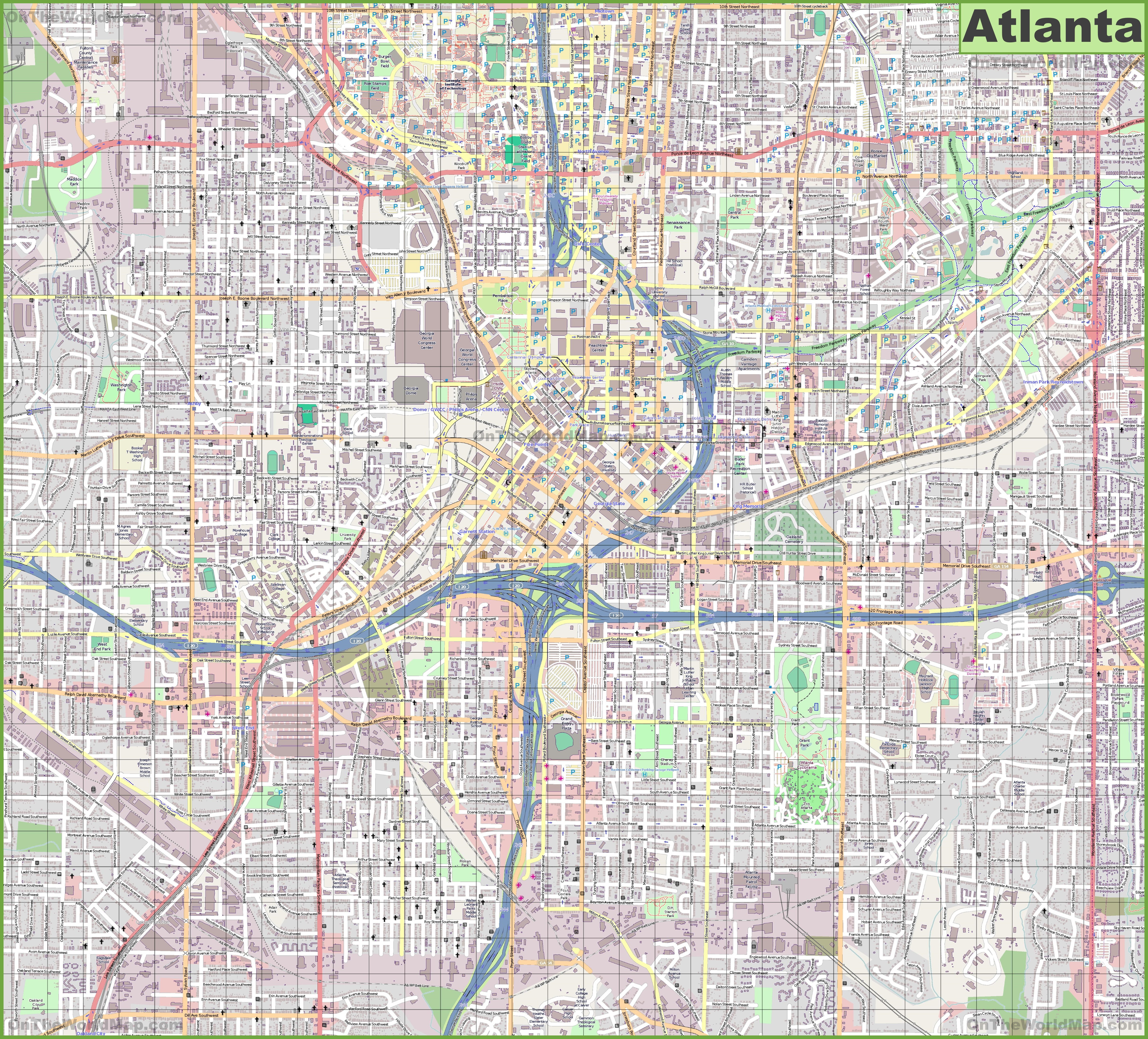 Large Detailed Street Map Of Atlanta - Street Map Of Orlando Florida