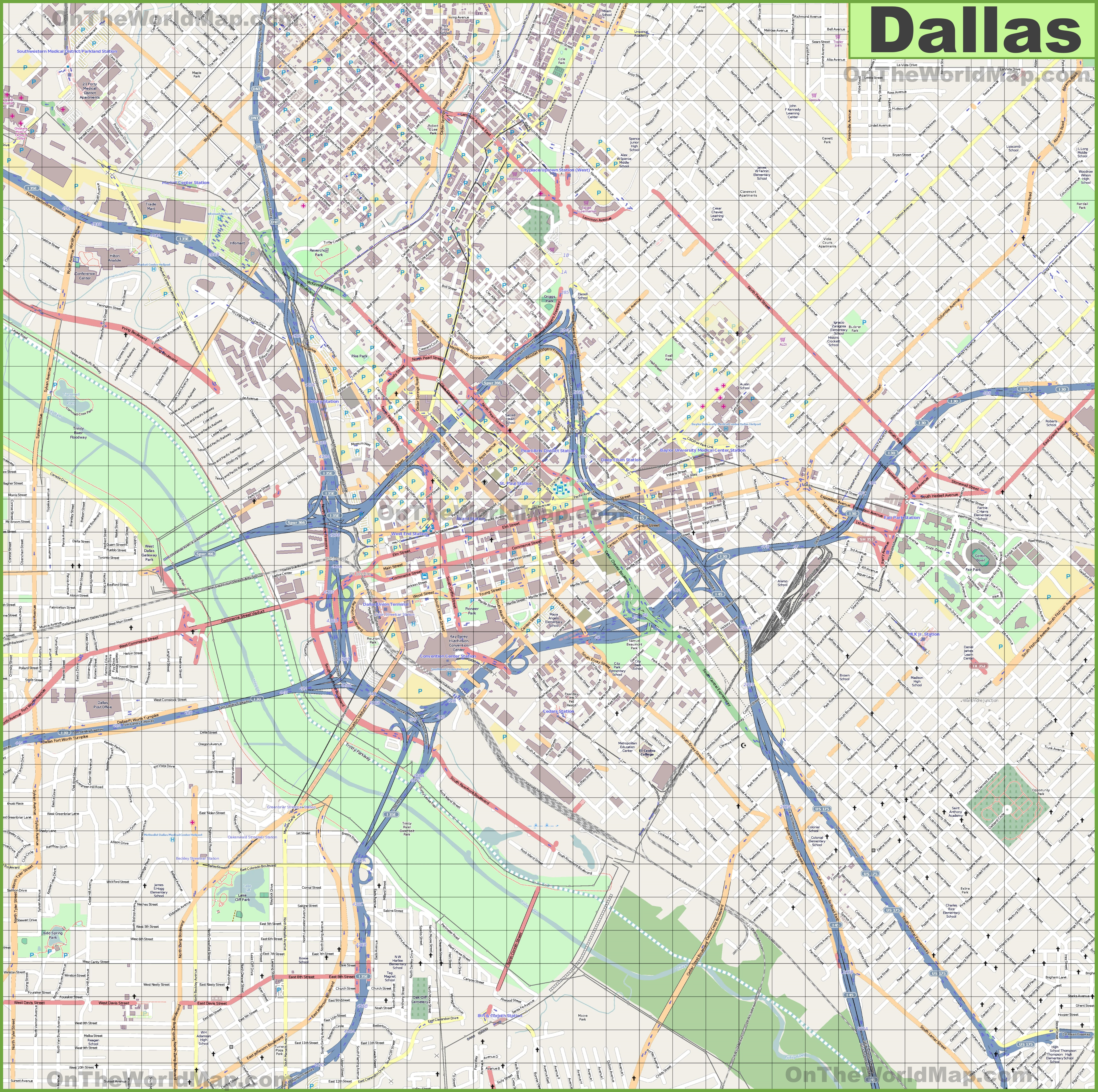 Large Detailed Street Map Of Dallas - Dallas Map Of Texas