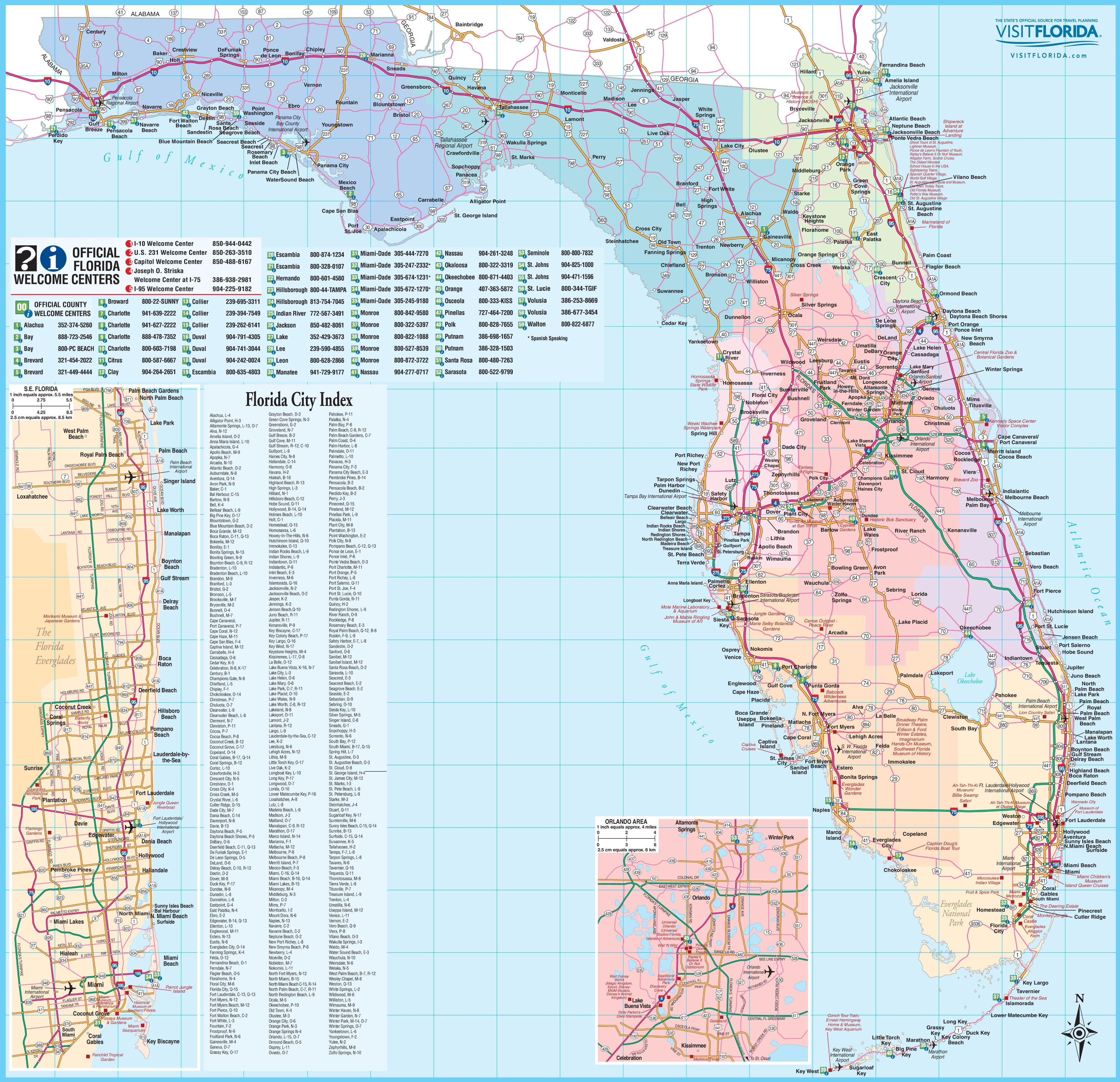 Large Detailed Tourist Map Of Florida - Giant Florida Map