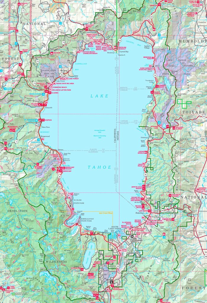 Large Detailed Tourist Map Of Lake Tahoe Printable Map Of Lake Tahoe