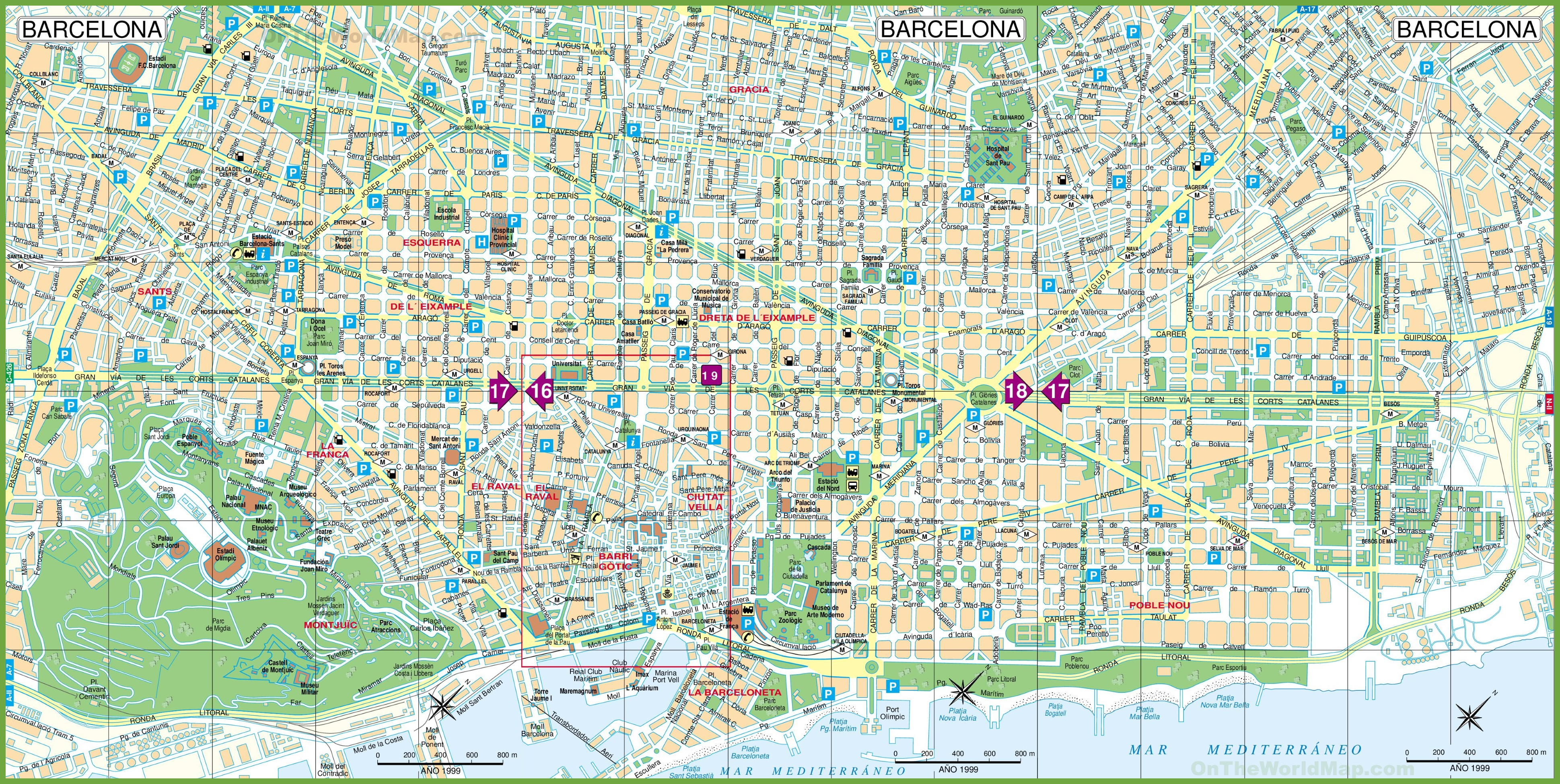 Large Detailed Tourist Street Map Of Barcelona - Printable Map Of Barcelona