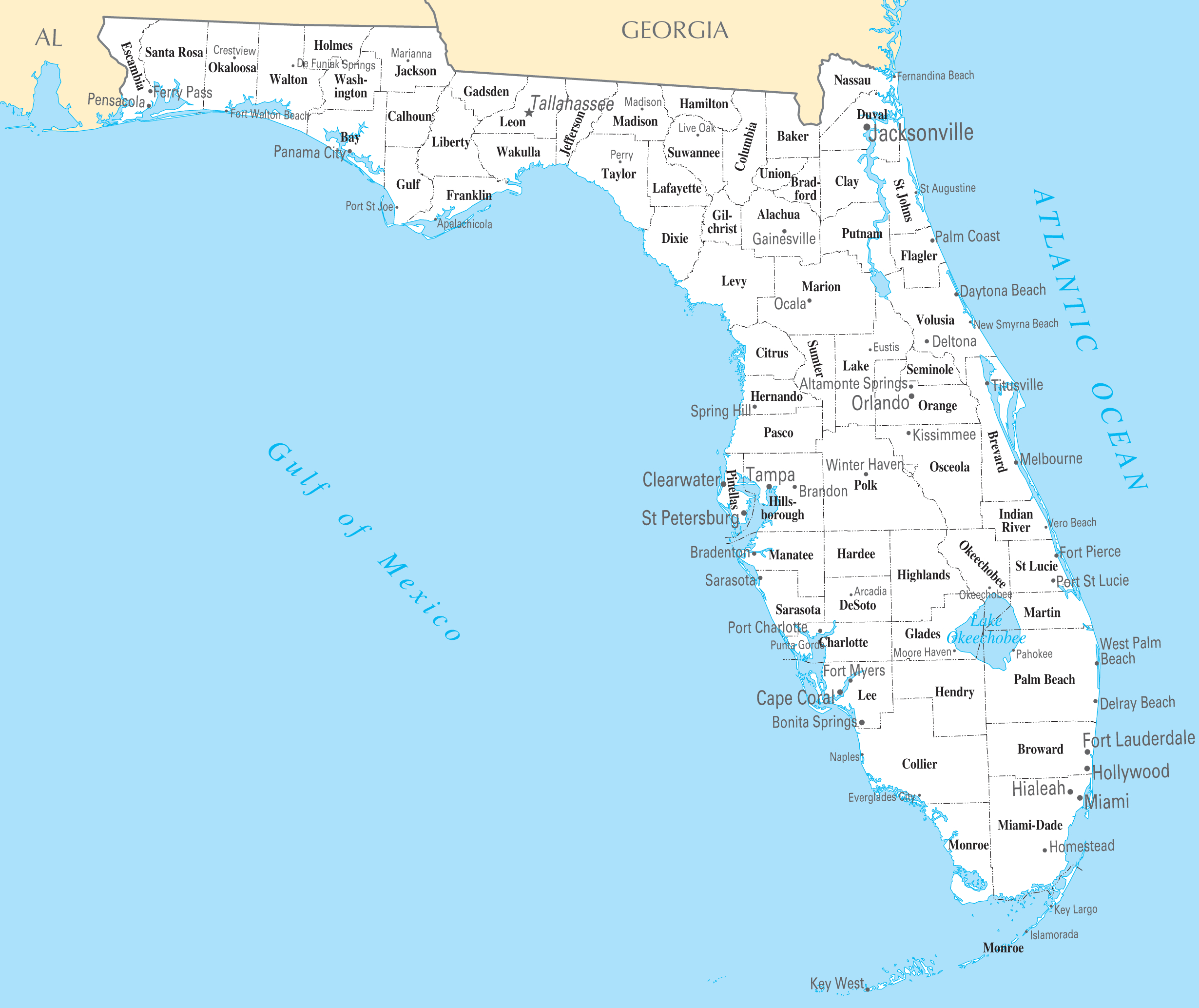 Large Florida Map And Travel Information | Download Free Large - Free Map Of Florida Cities