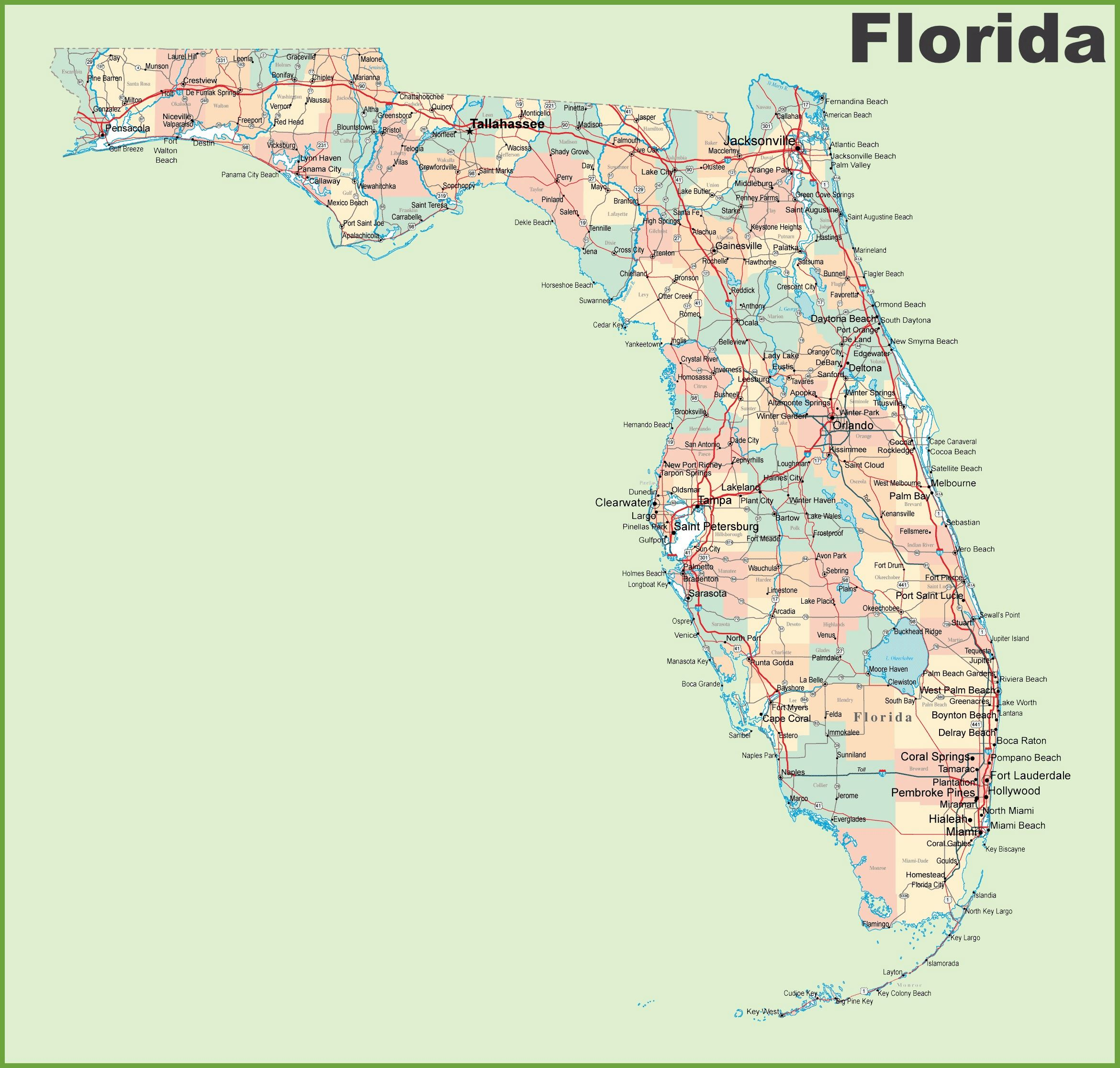 Large Florida Maps For Free Download And Print | High-Resolution And - Bowling Green Florida Map