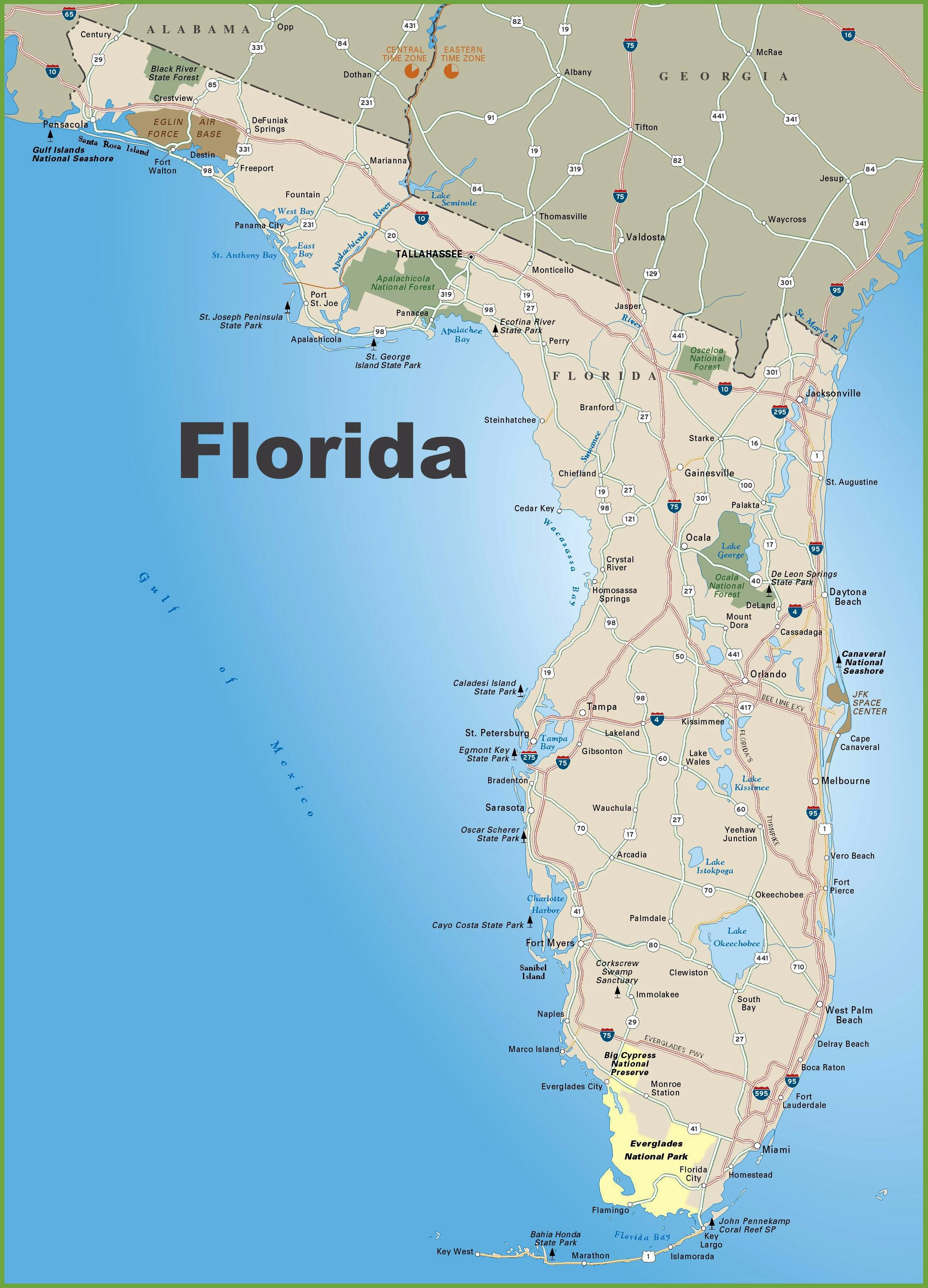 Large Florida Maps For Free Download And Print | High-Resolution And - Texas Gulf Coast Beaches Map