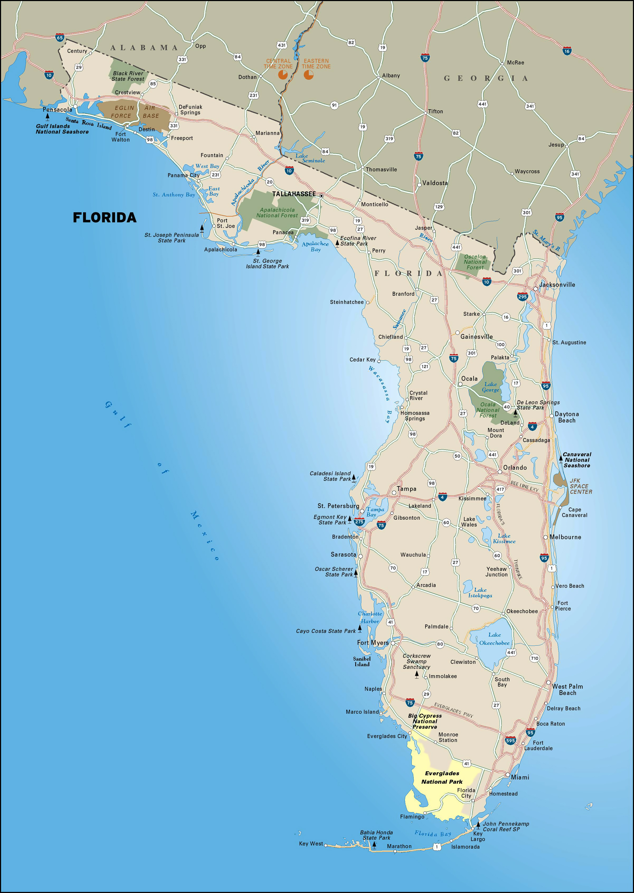 Large Highways Map Of Florida State With National Parks | Vidiani - National Parks In Florida Map