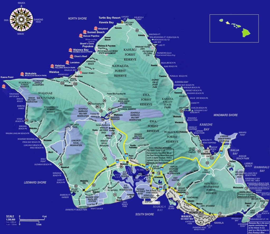 Large Oahu Island Maps For Free Download And Print High Resolution Printable Map Of Oahu Attractions 1 1024x888 
