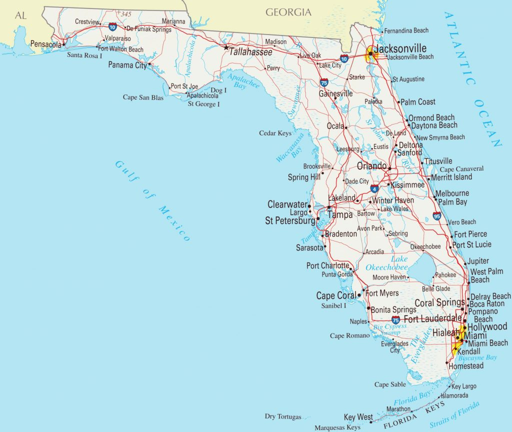 Large Roads And Highways Map Of Florida State With Cities Vidiani - Fort Walton Beach Florida Map Google