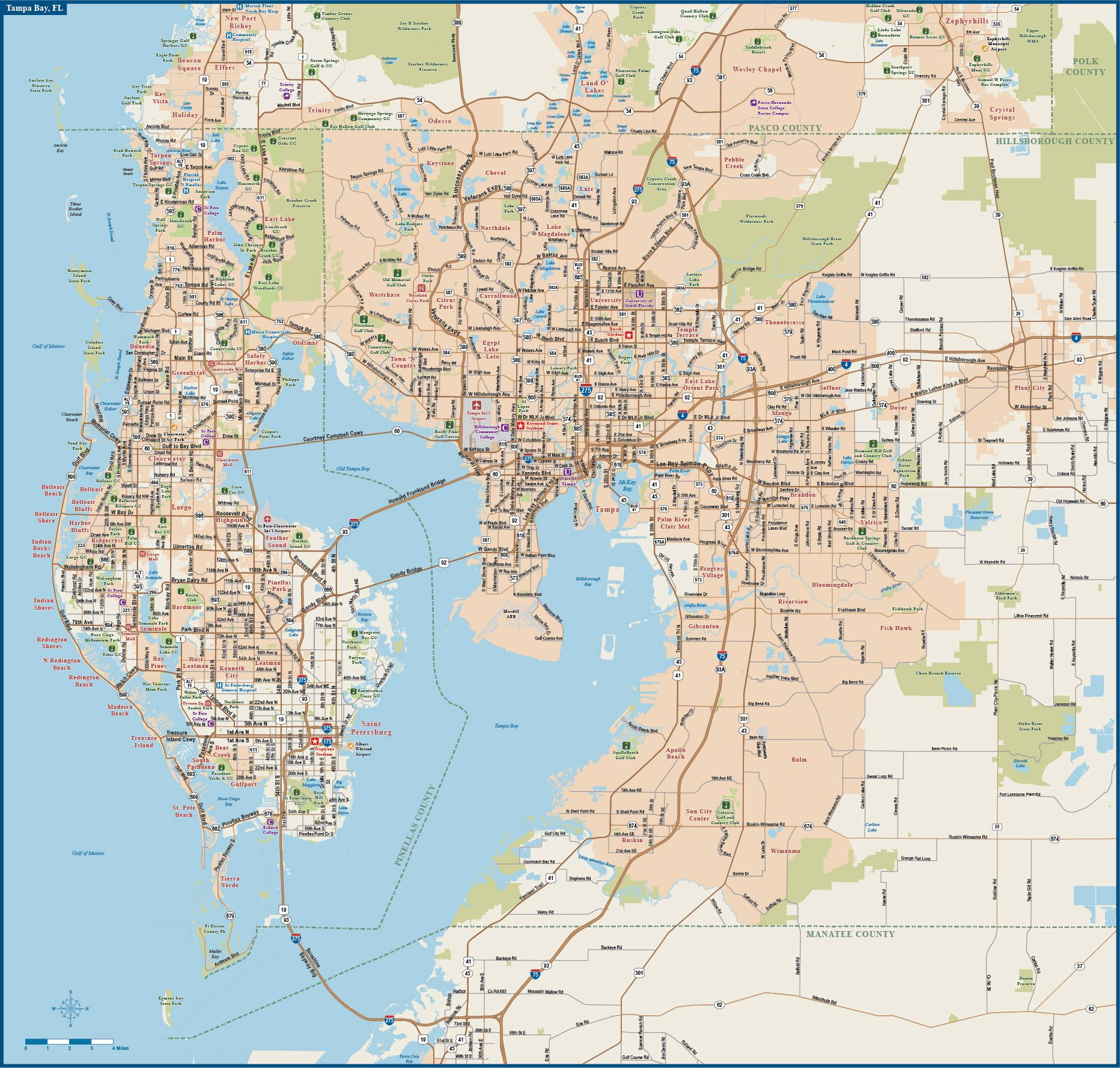 Large Tampa Maps For Free Download And Print | High-Resolution And - Map Of Florida Showing Tampa And Clearwater