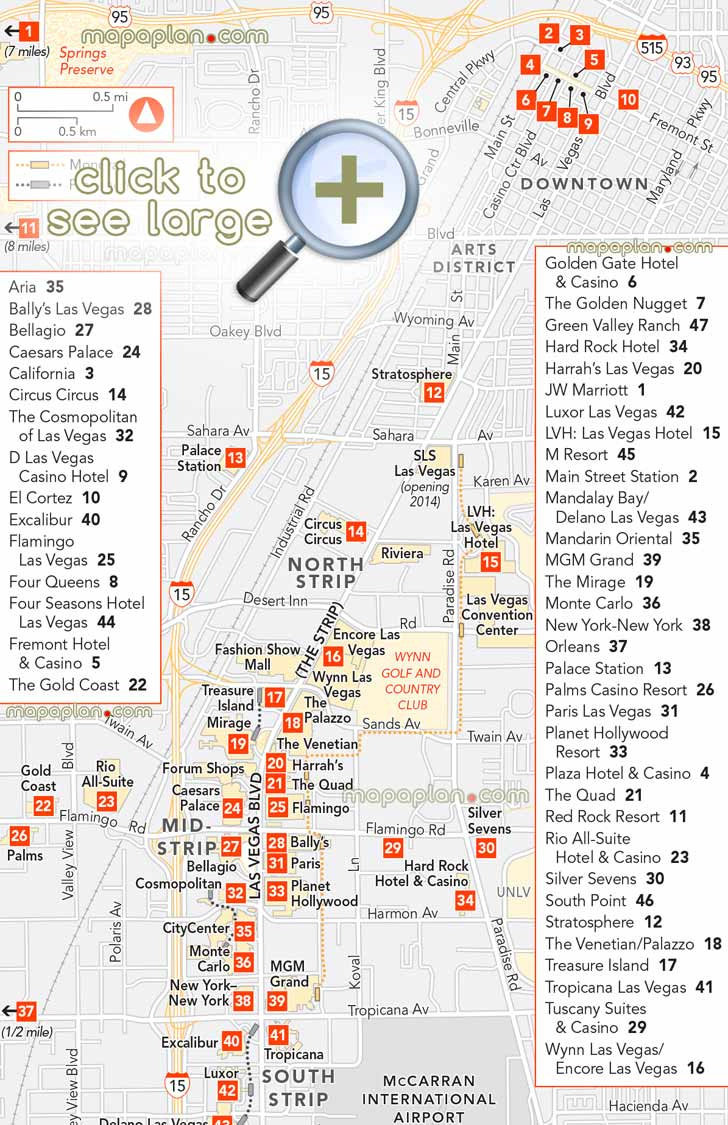 Las Vegas Maps - Top Tourist Attractions - Free, Printable City - Free Printable Map Of The Las Vegas Strip