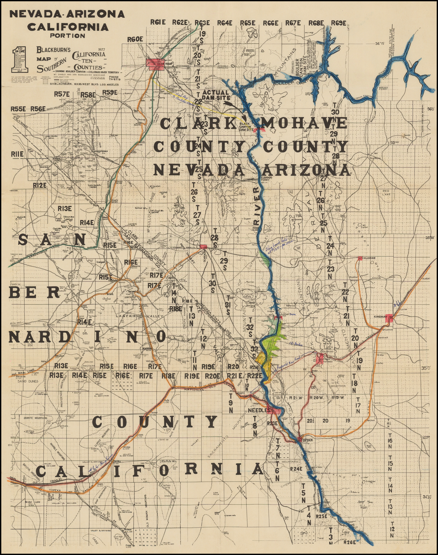 Las Vegas, Route 66, Etc] Blackburn&amp;#039;s Map Of Southern California Ten - Map Of Las Vegas And California