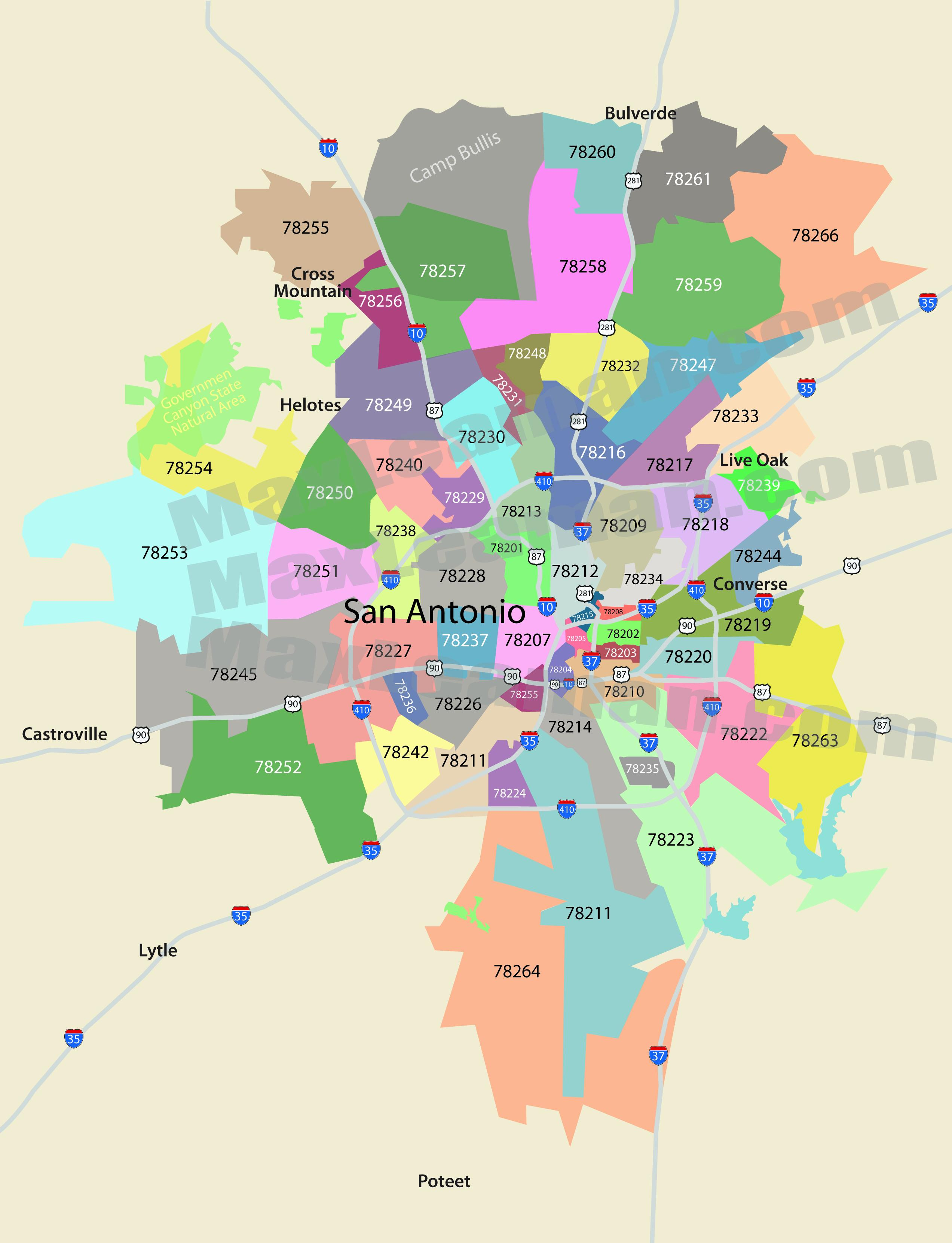 Le Code Postal De La Carte De San Antonio, Texas - San Antonio Au - Map Of San Antonio Texas Area