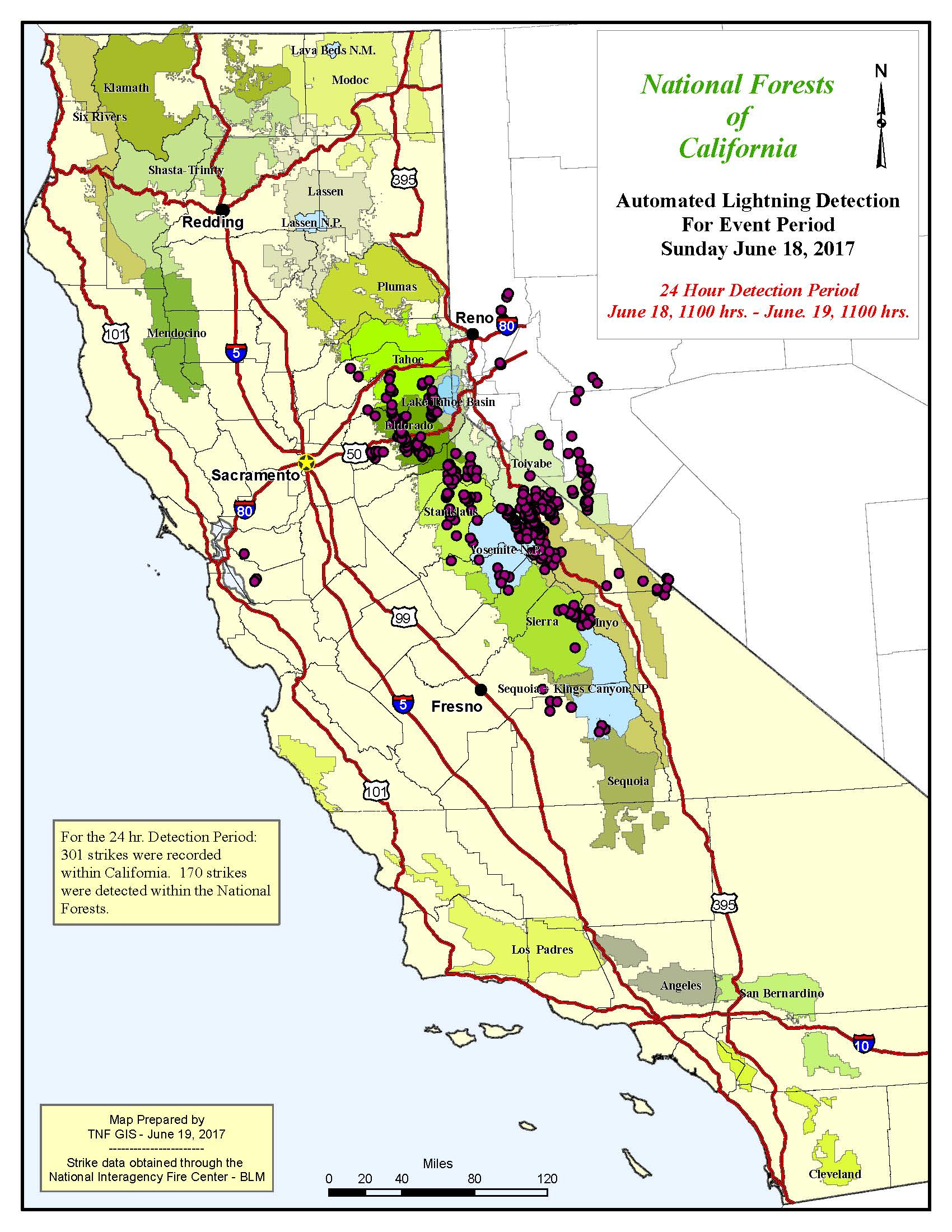 Lightning Map: 301 Lightning Strikes Between Sunday And 11 Am Today - Lightning Map California