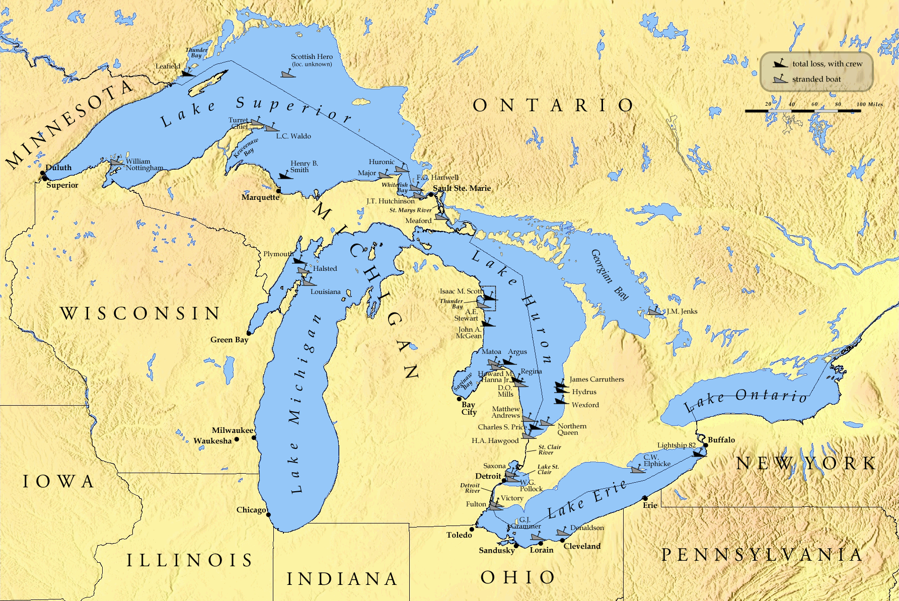 List Of Shipwrecks In The Great Lakes - Wikipedia - California Shipwreck Map
